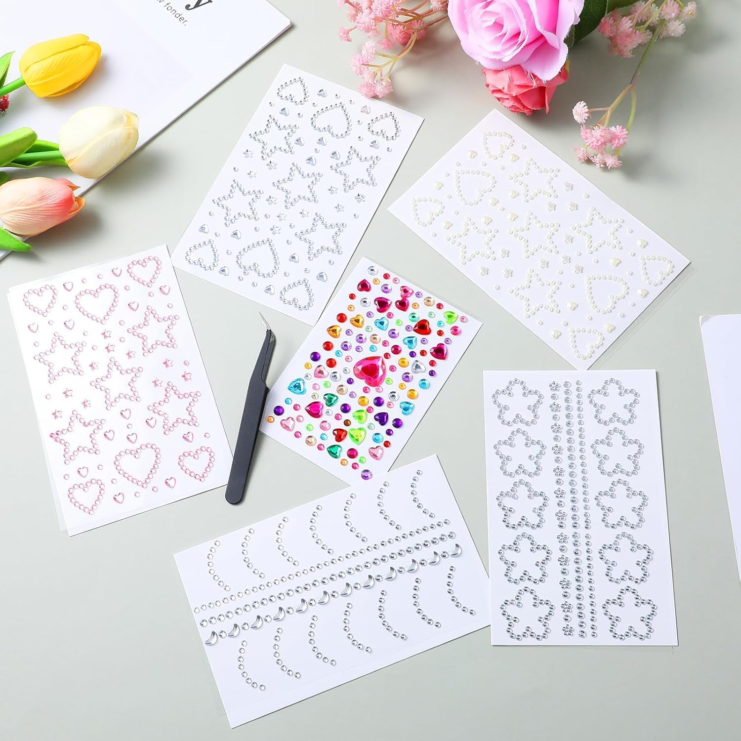 BEANPRECOY Face Gems Rhinestones Self Adhesive Gem Stickers for Women Teens Multi Purpose Body Face Hair Nail Jewels with Pearls Punk Style Waterproof Sparkling Rave Accessories for Party image number 5