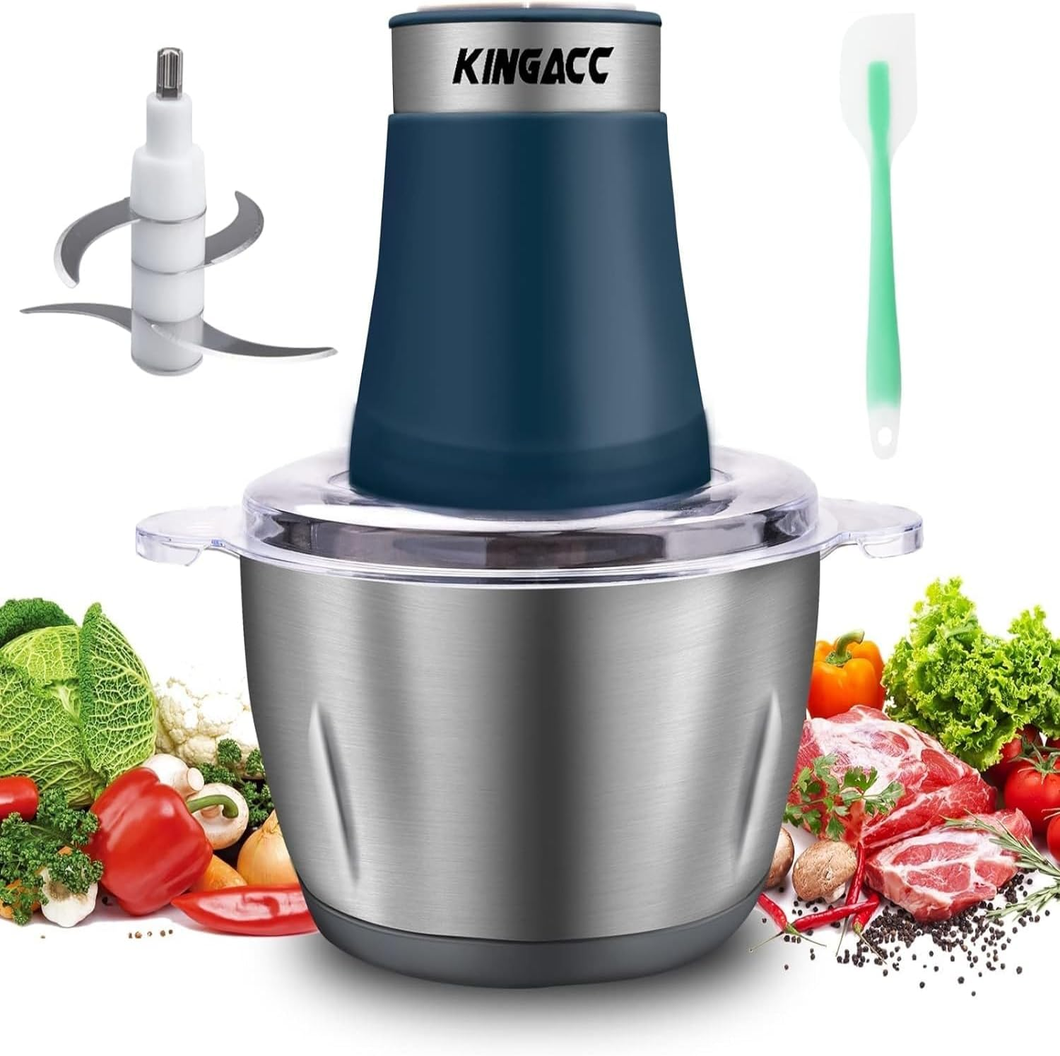 Electric Chopper, 300W Blender Chopper 2L with Copper Motor & Stainless Steel Bowls, 4 Removable Blades, 2 Adjustable Speeds Food Processor for Meat/Vegetables/Fruits/Kitchen image number 4