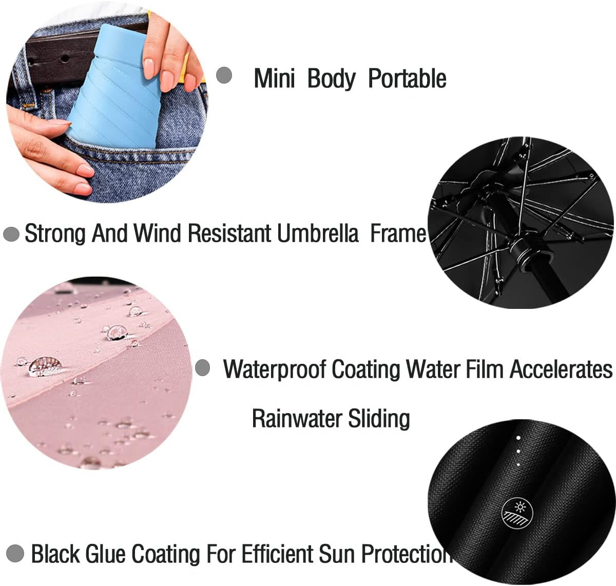 Mini Folding Windproof Travel Umbrella Cute Small Umbrella for Sun and Rain 99% UV Protection Compact Lightweight Portable for Women Men Kids Multiple Colors