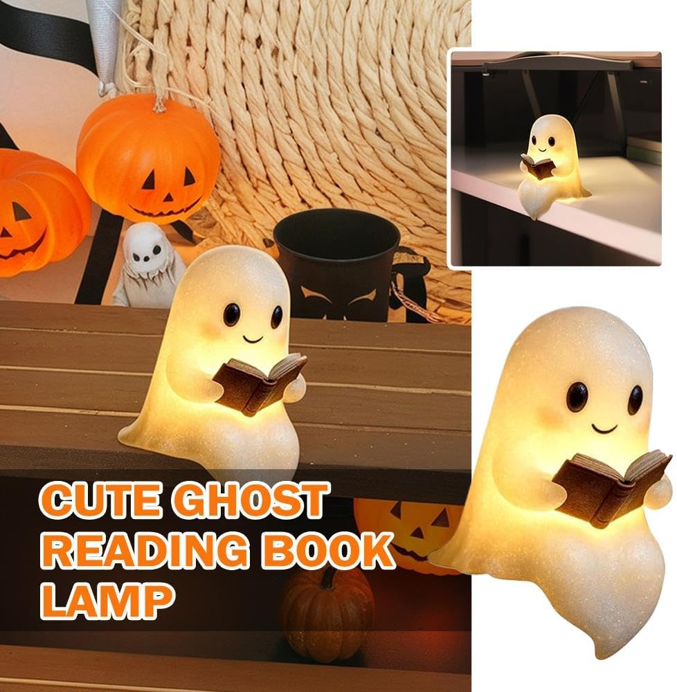 Cute Ghost Reading Book Lamp, Halloween Ghost Night Light, 3D LED Night Light for Halloween,Ghost Reading Night Lamp, Light up Halloween Decor for Bedroom Study Room, Readers Gifts image number 3