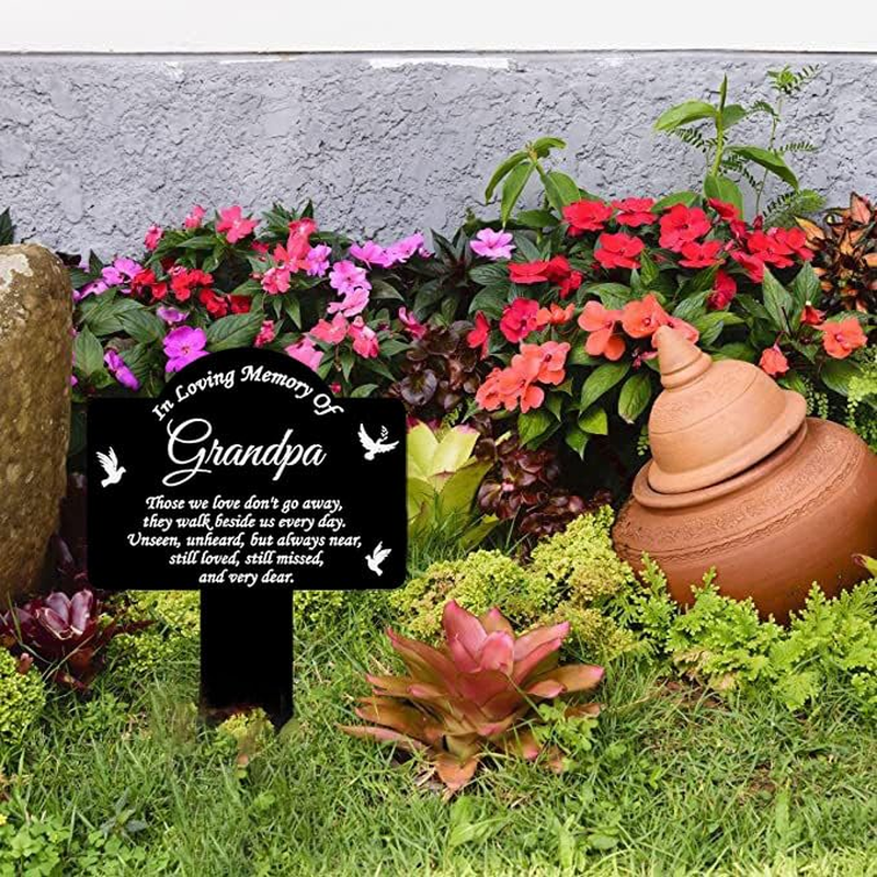 Knvss Cemetery Decorations for Grave Metal Grave Memorial Decorations Stake Plaque Grave Markers Outdoor Waterproof (Memory of Grandpa) image number 2