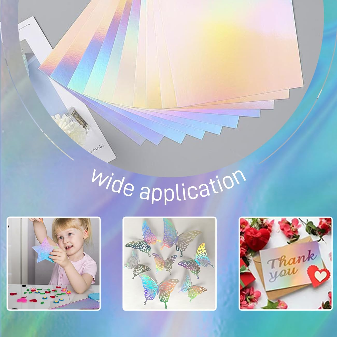 30 Sheets Holographic Cardstock, A4 Sliver Metallic Iridescent Mirror Paper Foil Board Reflective Sheets for Scrapbook Poster DIY Craft image number 2