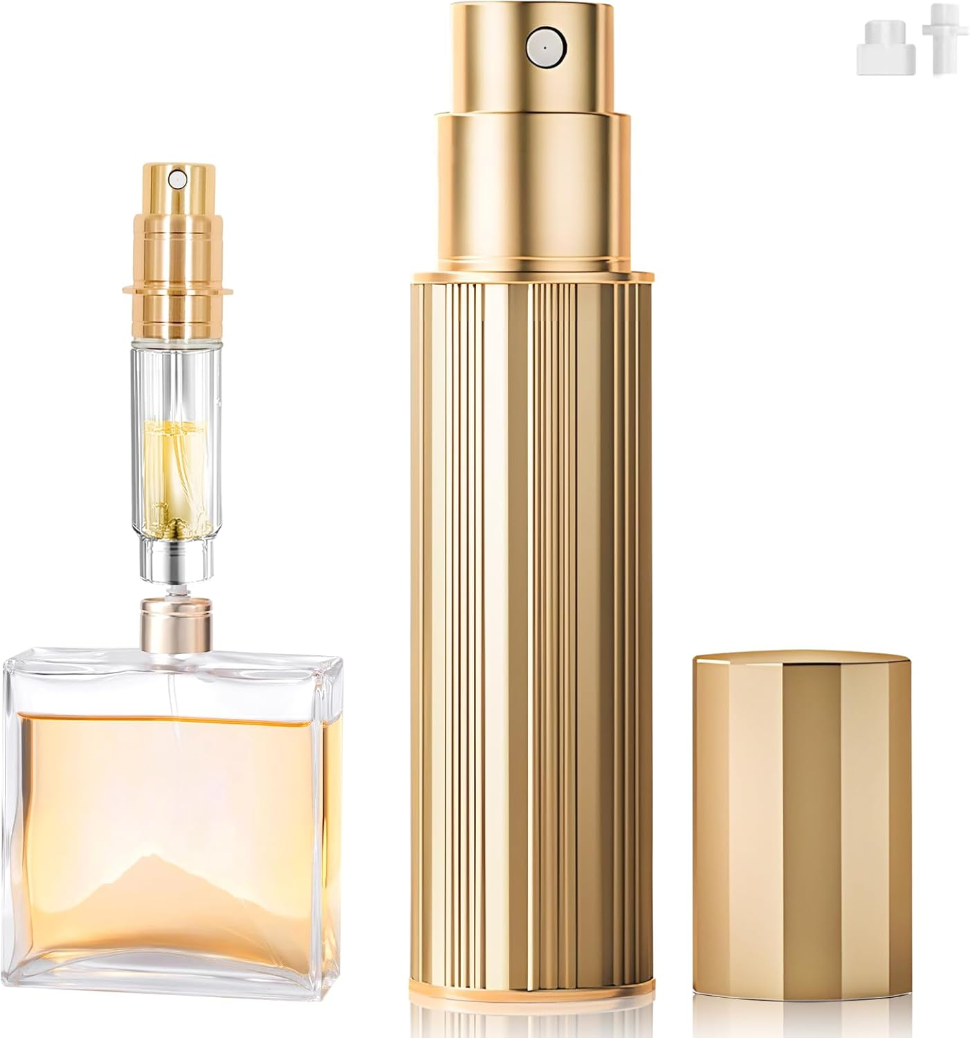 2 Pcs 10ML Perfume Atomiser Travel Bottle, Mini Perfume Spray Bottle Refillable, Leak-Proof, Fine Mist, Portable Travel Accessories for Women& Men Handbag Pocket Luggage, Gold & Green