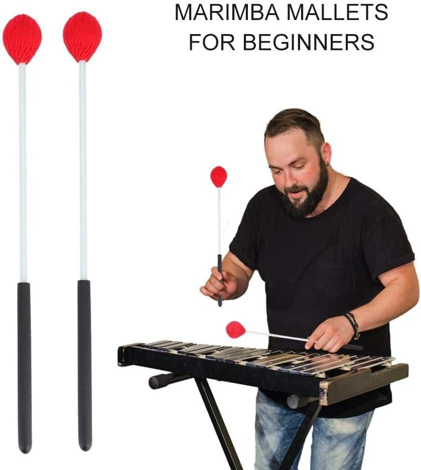 1 Pair Percussion Instrument Marimba Mallet, Yarn Mallets Accessories,Marimba Mallet Accessories, Outdoor Use Gavel Carillon Marimba Planet Puzzle Marimba Stick Keyboard Gavel Fiber Gavel (Red) image number 5