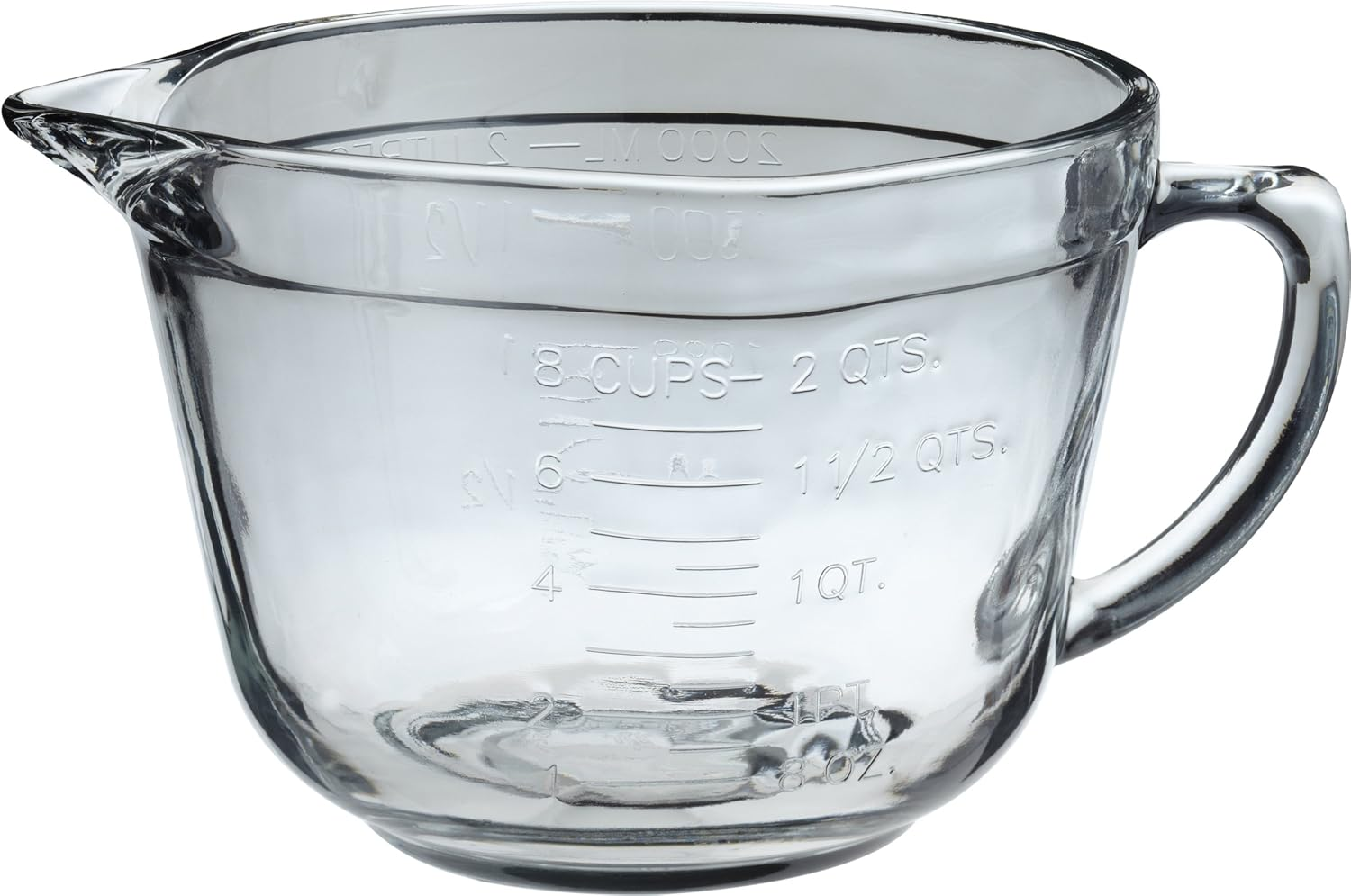 Anchor Hocking Glass Batter Bowl with Handle & Spout, Clear, 77045, 2 L