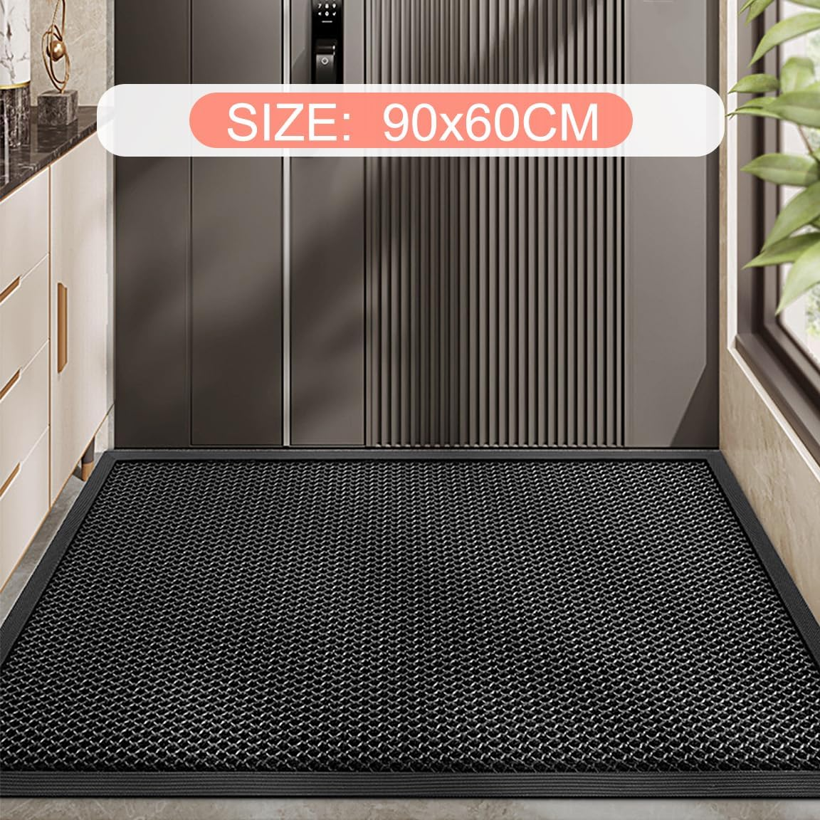 Front Door Mat outside Entrance 90X60Cm &ndash; Heavy Duty Sturdy High Elastic Muddy Mats for Indoor Outdoor, 9Mm Thick Hollow Design, Waterproof Non-Slip Rubber Mat for Entryway, Balcony, Porch image number 1