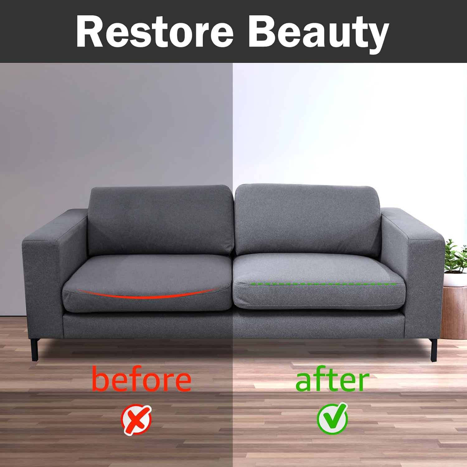 Couch Sofa Cushion Support for Sagging Seat, 3 Pack Couch Cushion Support Set Versatile Chair ​Sagging Pad Comfortable Seat under Firm Flexible Repair Pad (Black) - White image number 3