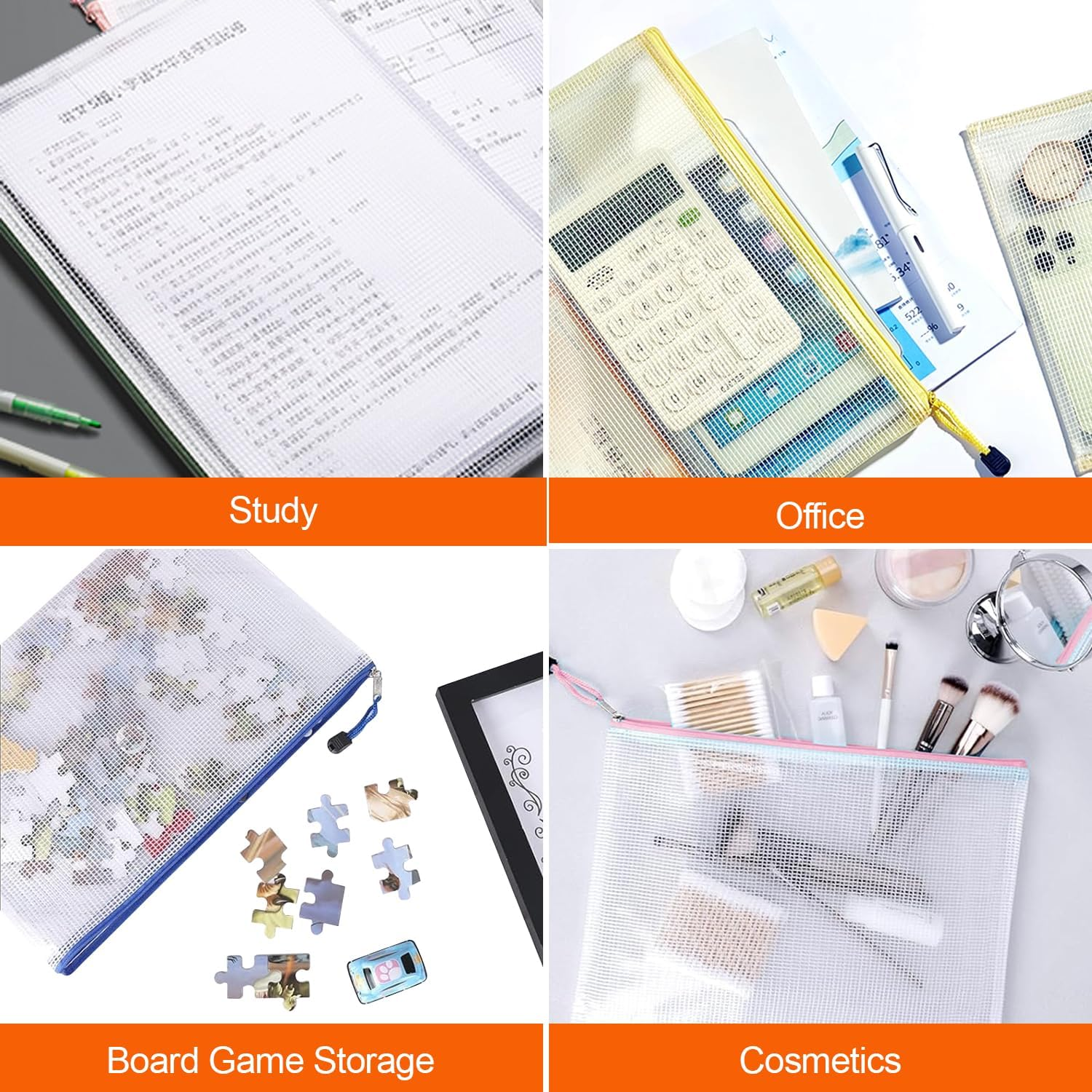 COZY CORE 18Pcs Mesh Zipper Pouch, 8 Sizes Waterproof Plastic Document Pouch, 9 Colors, Waterproof Zipper Bags, Multipurpose for Travel Storage, Office Appliances and Home Organize image number 2