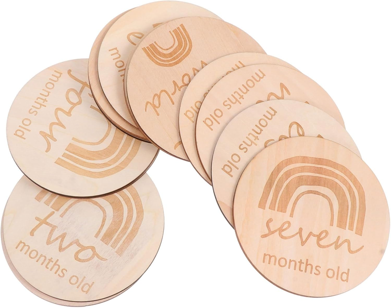 Toddmomy 13Pcs Wooden Birth Month Cards Double Sided Rainbow Milestone Commemorate Cards for Photography Props Safe Natural Material Smooth Surface image number 5