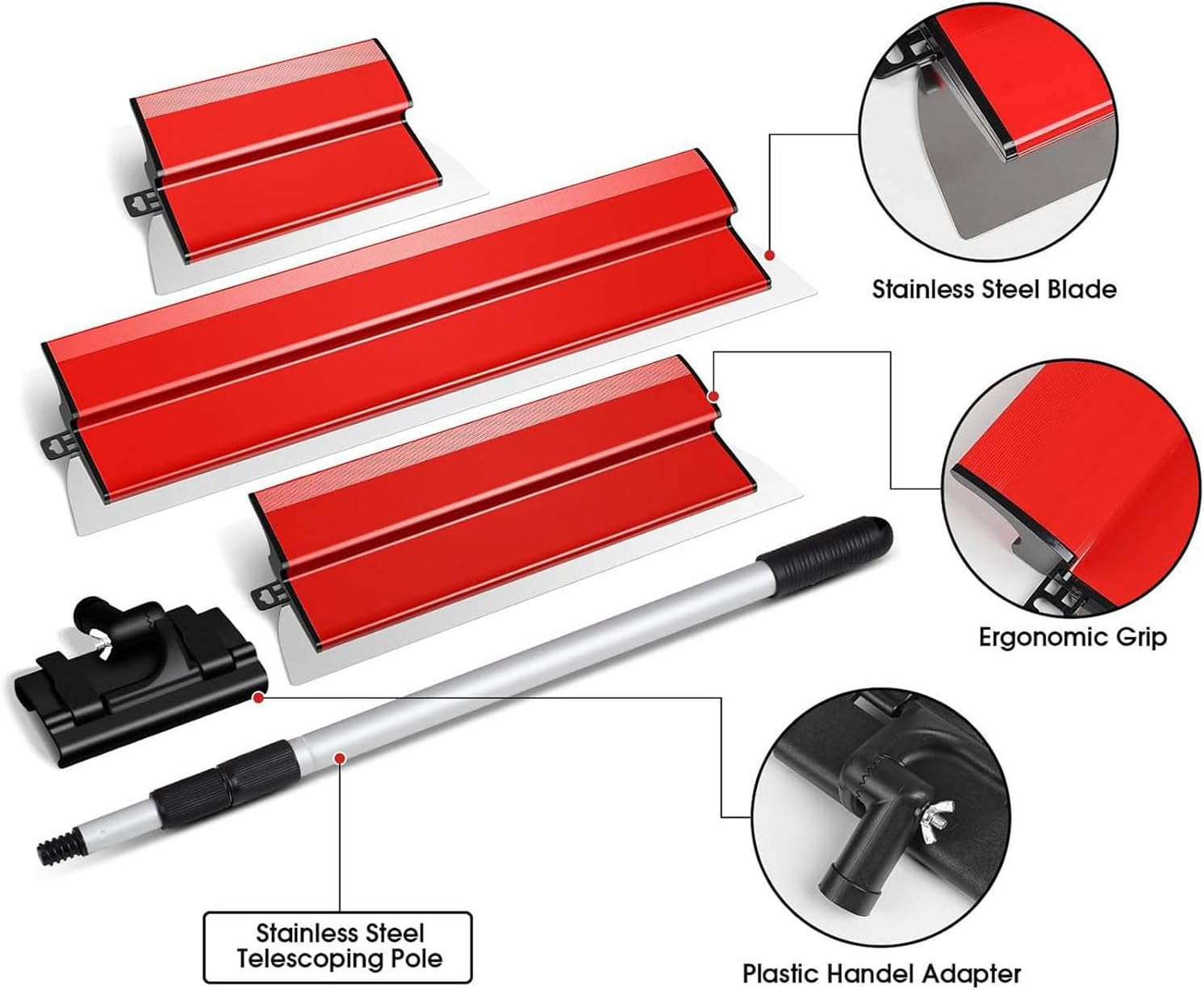 Drywall Skimming Blade, 23.6In Stainless Steel, ABS, Smoothing Knockdown Spatula, Multifunctional, Comfort Handle Design, Professional Results, Large Working Area image number 1