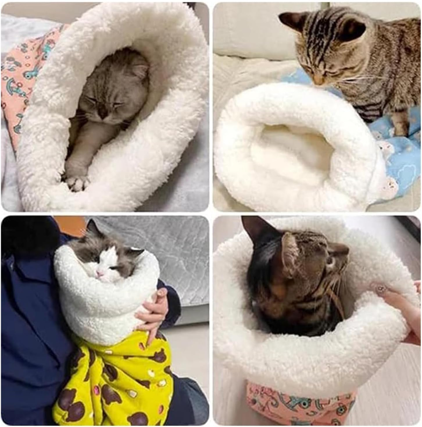 Soft Pet Cozy Warm Sleeping Bag for Cats, Cozy Cat Winter Sleeping Bag, 360-Degree Wrap Self-Warming Plush Puppy Sleeping Nest, Fluffy Tunnel, Pet Calming,Soft Plush Large Sac (Blue) image number 3