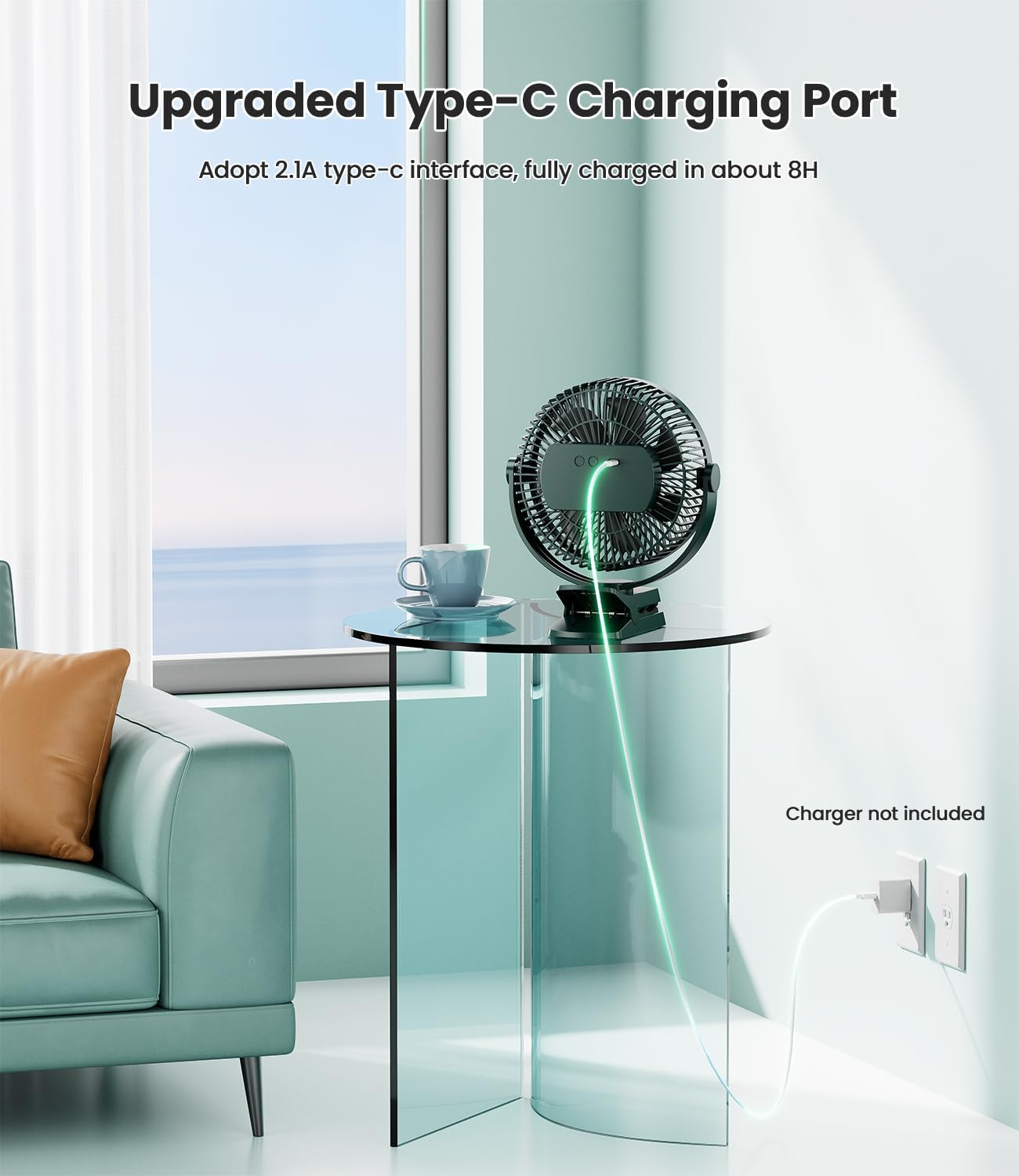 10000Mah Battery Operated Clip on Fan, 4 Powerful Speeds, Quiet, 8 Inch, Max 38 Hrs, Rechargeable USB Personal Fan for Stroller Golf Cart Camping Desk Office Bedroom-Dark Green image number 6