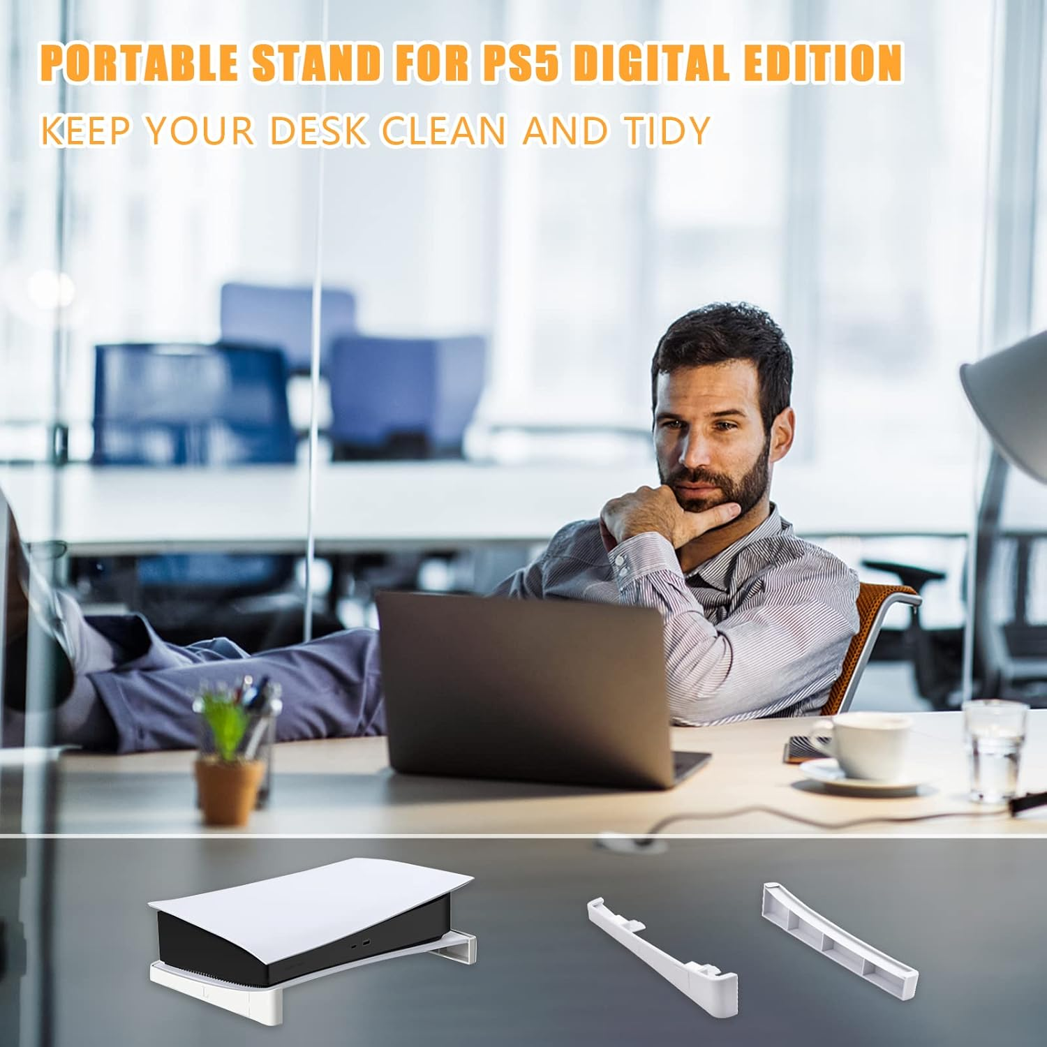 Horizontal Stand for PS5 Console, Compatible with PS5 Disc & Digital Edition, Anti-Slip Base, White image number 4