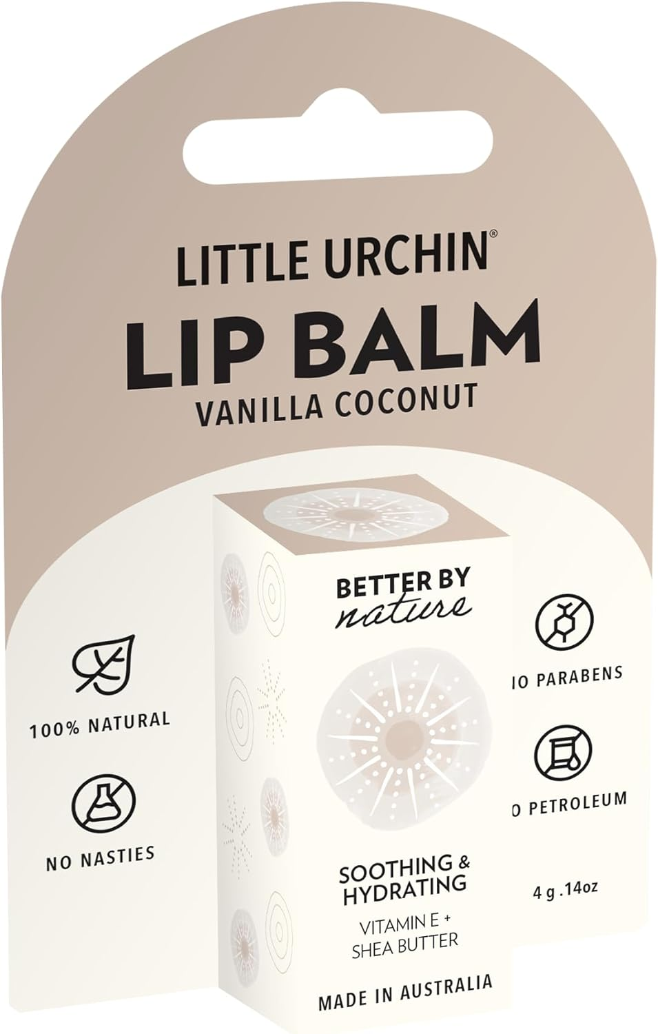LITTLE URCHIN 100% Natural Lip Balm Vanilla Coconut 4G &ndash; Lip Care with Beeswax, Coconut Oil, Shea Butter & Vitamin E &ndash; Ultra-Hydrating & Nourishing Lip Moisturiser | Made in Australia image number 6