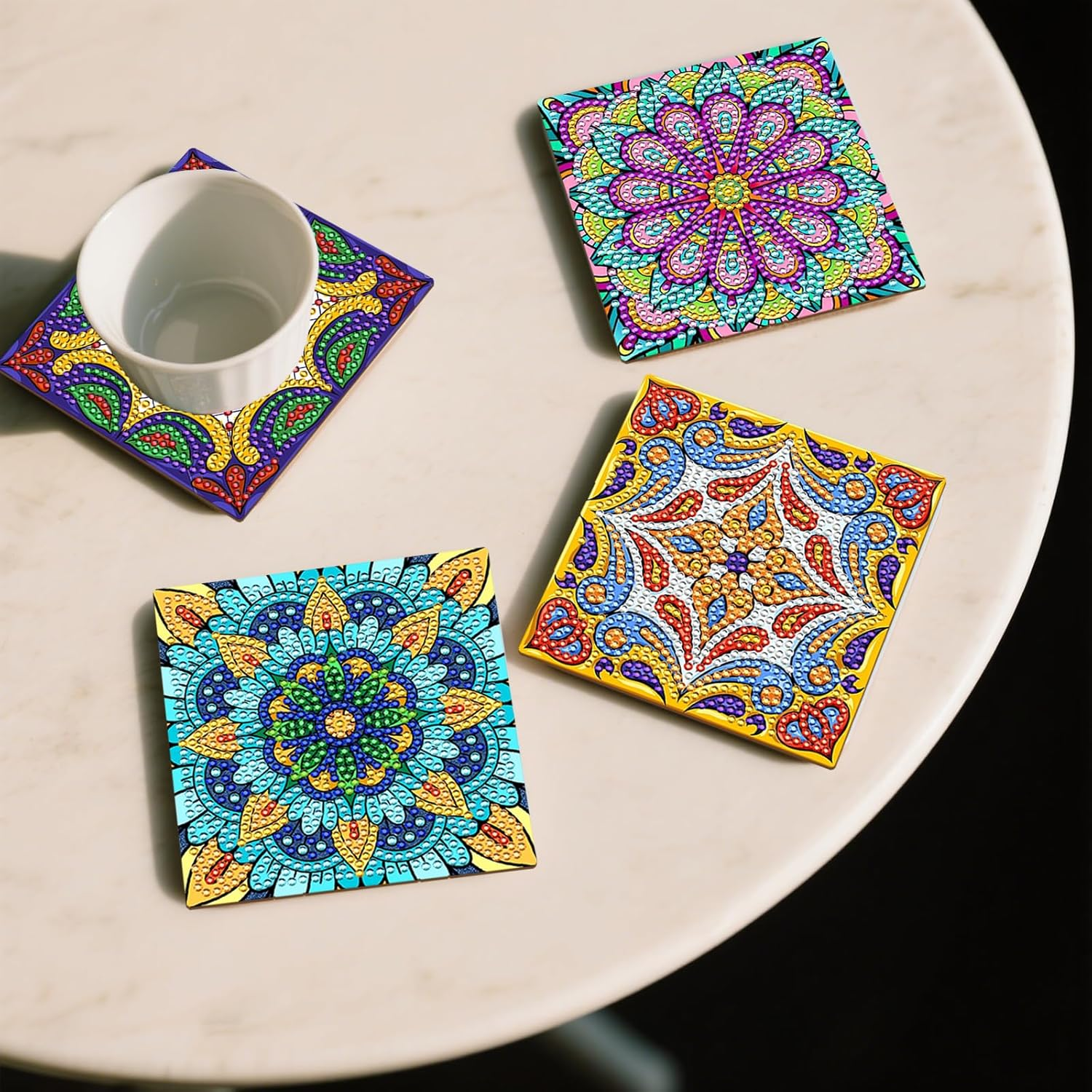 8 Pcs Diamond Paintings Coasters with Holder Small Diamond Art Painting Kits 5D DIY Diamond Paintings Kit Coaster for Adults Beginners Kids Drinks Craft Supplies Home Decor Present image number 6