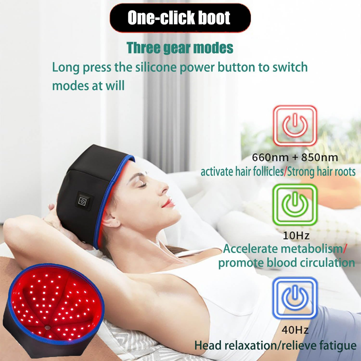 Red Light Therapy for Hair Growth,Red Light Hair Growth System,Fda Cleared for Hair Loss in Men & Women,Advanced Hair Regrowth System,Red Light Therapy Cap. (Black) - Silver image number 4