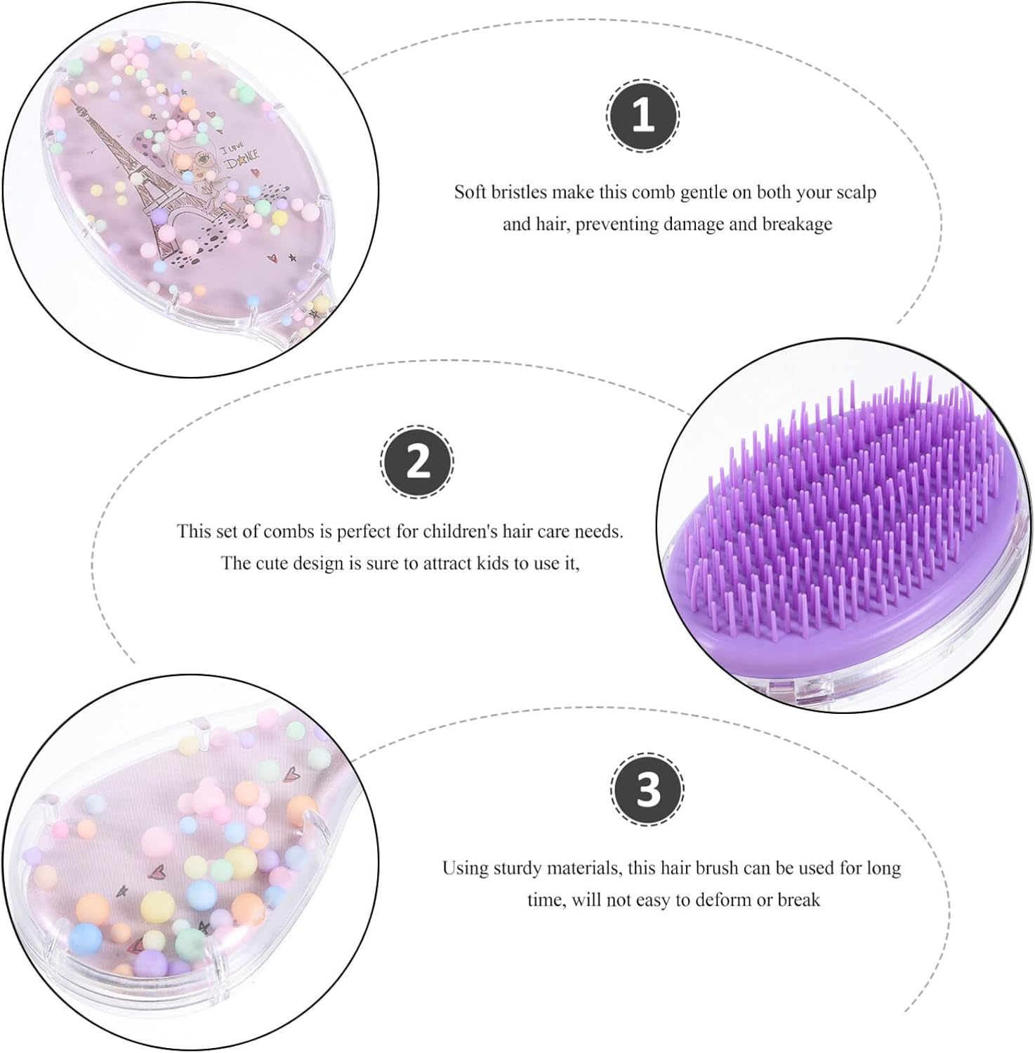 FOMIYES 2Pcs Portable Hair Brush for Little Girls Cute Detangling Hair Brush for Travel Lightweight Easy to Use for Home Go Smooth Gentle Scalp - Blue image number 6