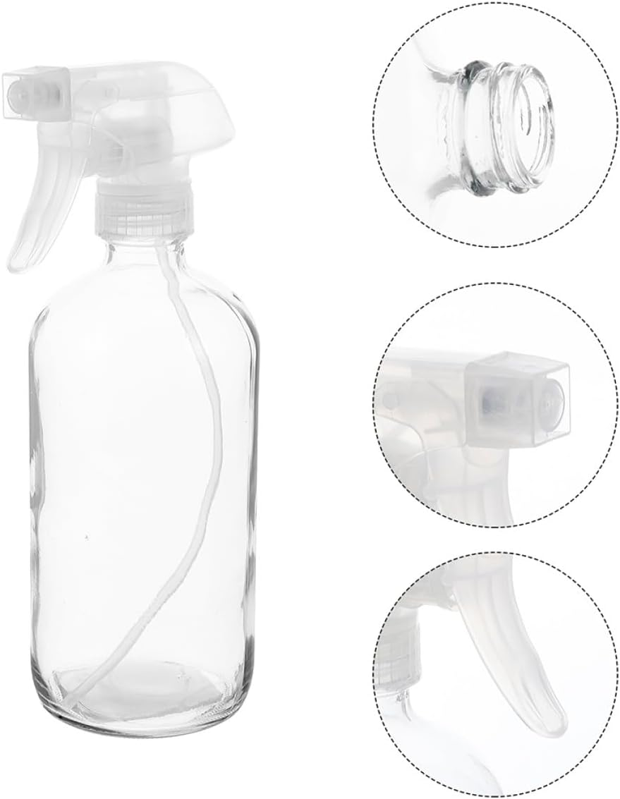 HEANUJJ 2Pcs 500Ml Clear Glass Spray Bottles, Refillable Liquid Spray Bottles for Cleaning Solutions and Home Use, Reusable Mist Sprayers for Plants and Personal Care