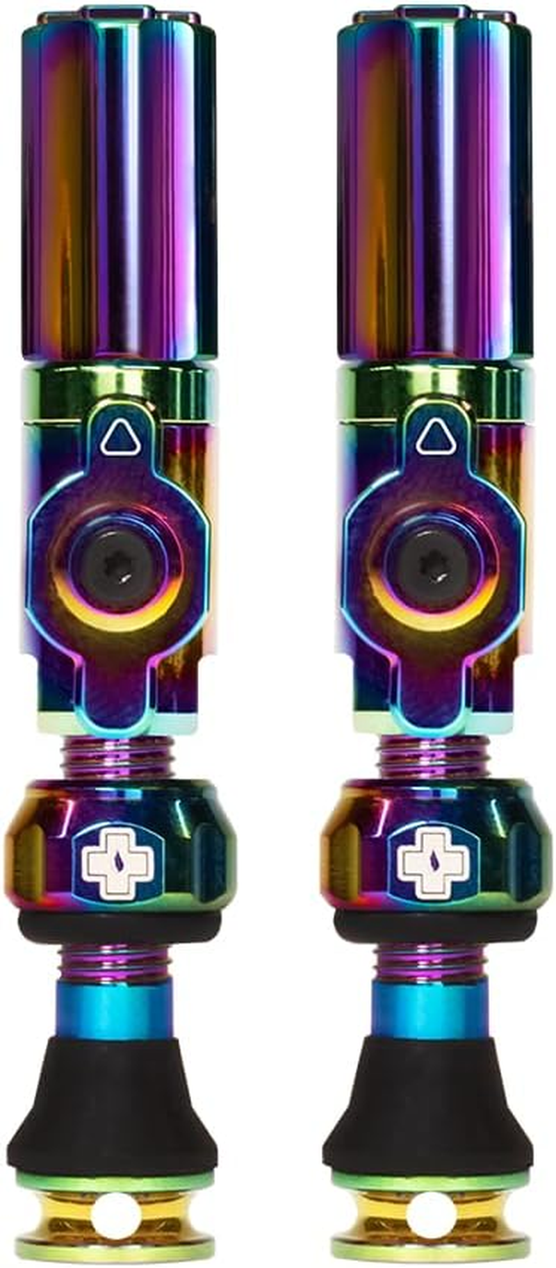 Muc-Off Big Bore Hybrid Tubeless Valves, Iridescent 45Mm - Precision Engineered Dust Caps for Bikes with Revolutionary Airflow Technology - Schrader Valve Caps for Tubeless Mtb/Road/Gravel Bikes