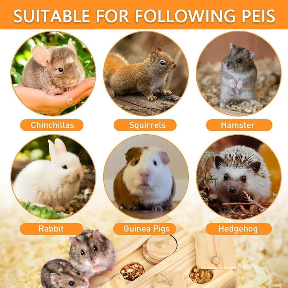 6 in 1 Wooden Foraging Toys for Small Pets &ndash; Interactive Treat Dispenser & Chew Toy Set for Guinea Pigs, Hamsters, Rabbits, Chinchillas, Rats & Gerbils