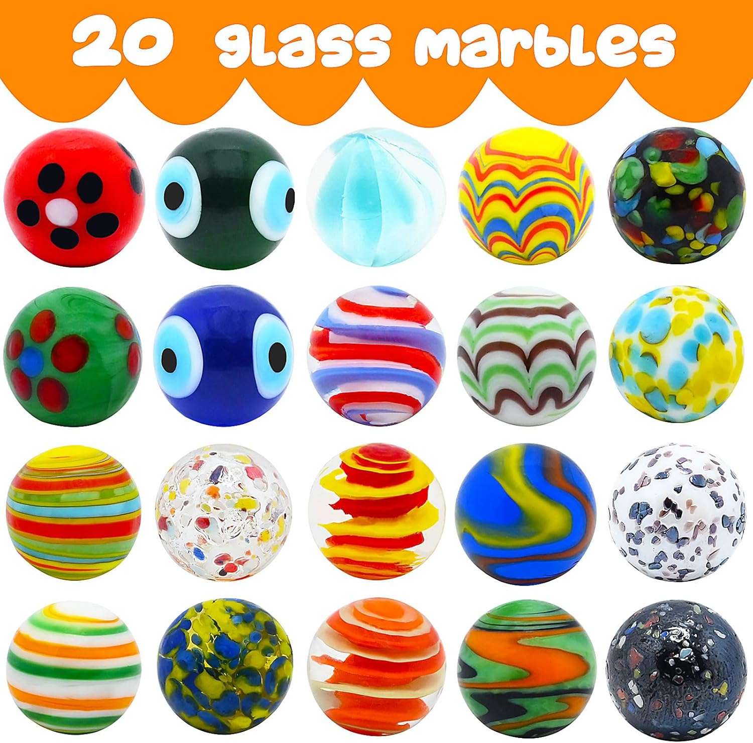VEALIZUU 20 PCS Glass Marbles for Kids, Marble Games and Marble Run Accessories for Boys and Girls, Beautiful Marbles Bulk for Home Decoration image number 2