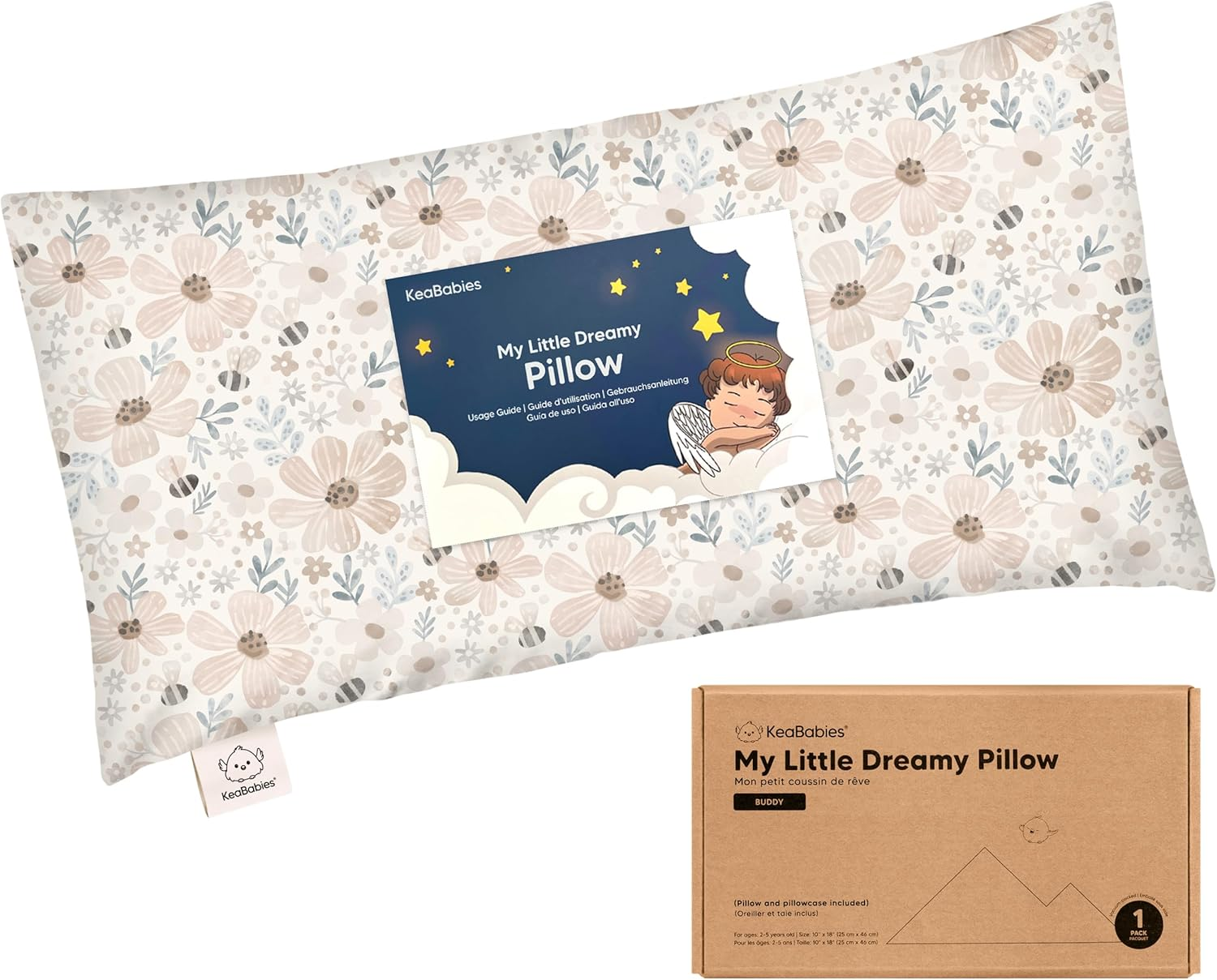 Mini Toddler Pillow with Pillowcase - 23X33 My Little Dreamy Mini Pillow, Organic Cotton Kids Pillows for Sleeping, Toddler Travel Pillow for Kid, Nursery Pillows, Small Pillow for Children (Flutter)