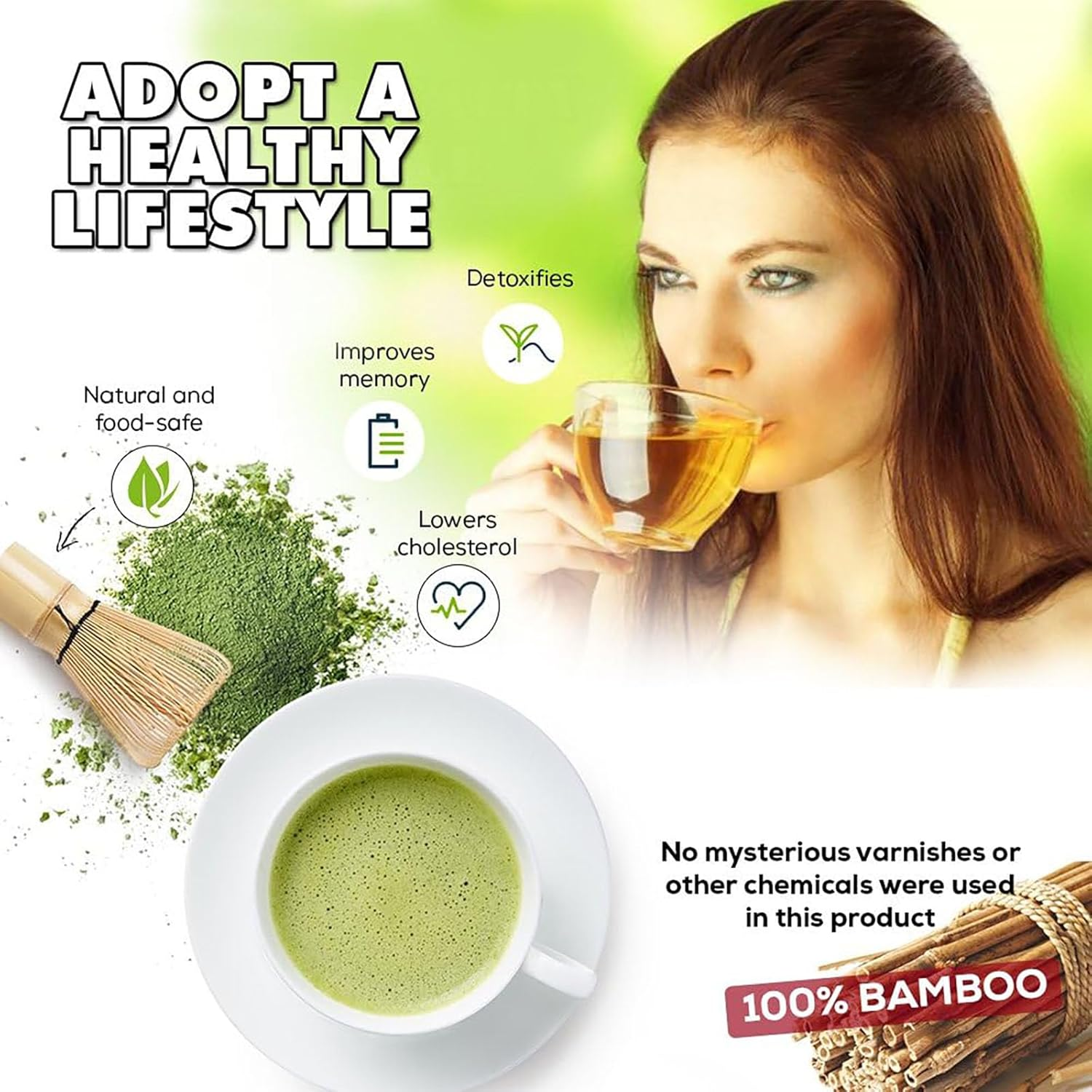 Matcha Whisk Set - Matcha Whisk, Traditional Scoop, Tea Spoon. the Perfect Set to Prepare a Cup of Japanese Matcha Tea, Handcrafted from 100% Natural Golden Bamboo image number 3