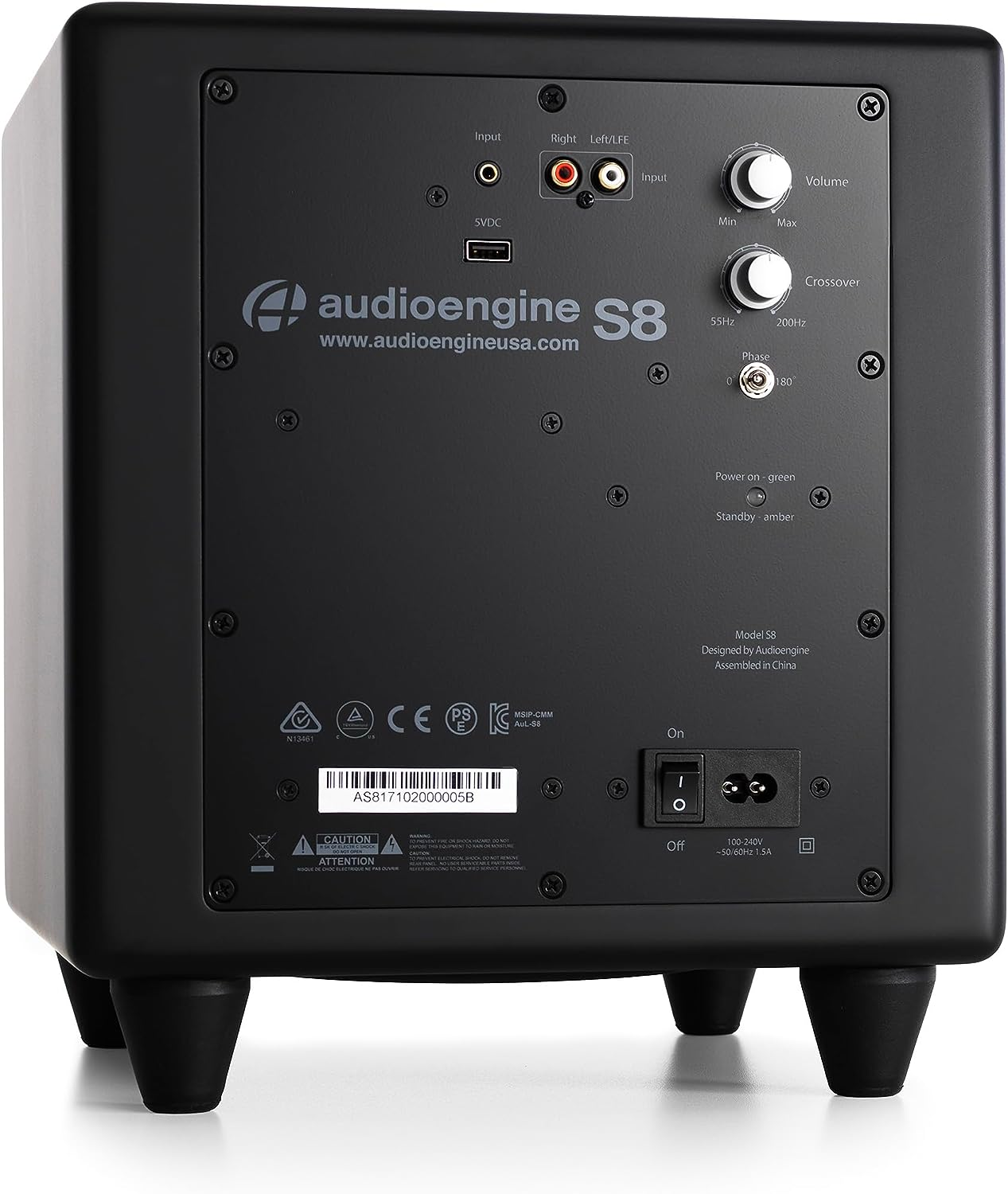 Audioengine S8 250W Powered Subwoofer, Smooth Hi-Fi Subwoofer, Built-In Amplifier, Designed for Audio and Home Theater Performance (Black) image number 5