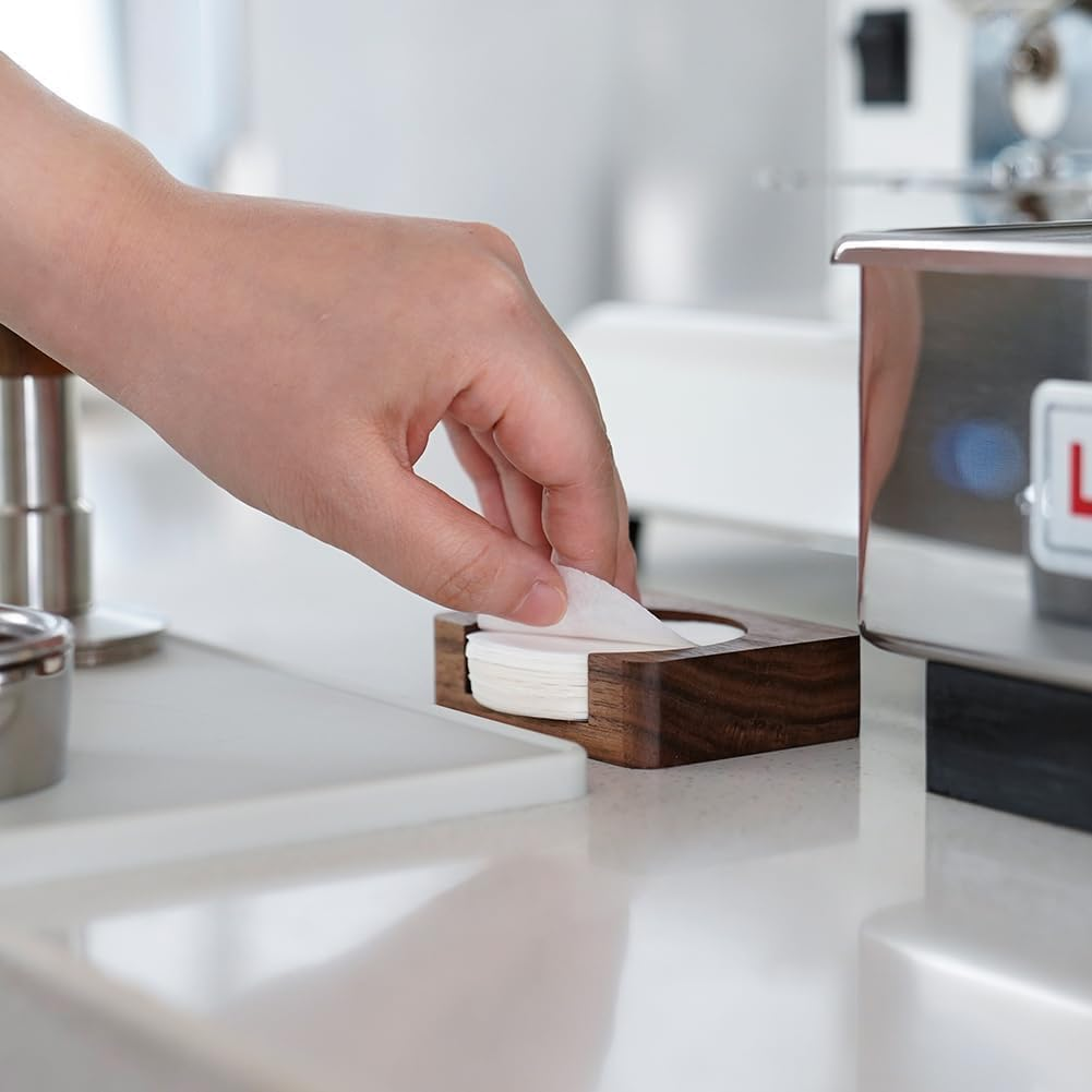 Watchget Espresso Paper Filter Holder Coffee Filter Storage Container Coffee Filter Dispenser Compatible with 51Mm/53Mm/55Mm/58Mm round Disposable Puck Screen Paper Filters, Wood image number 2