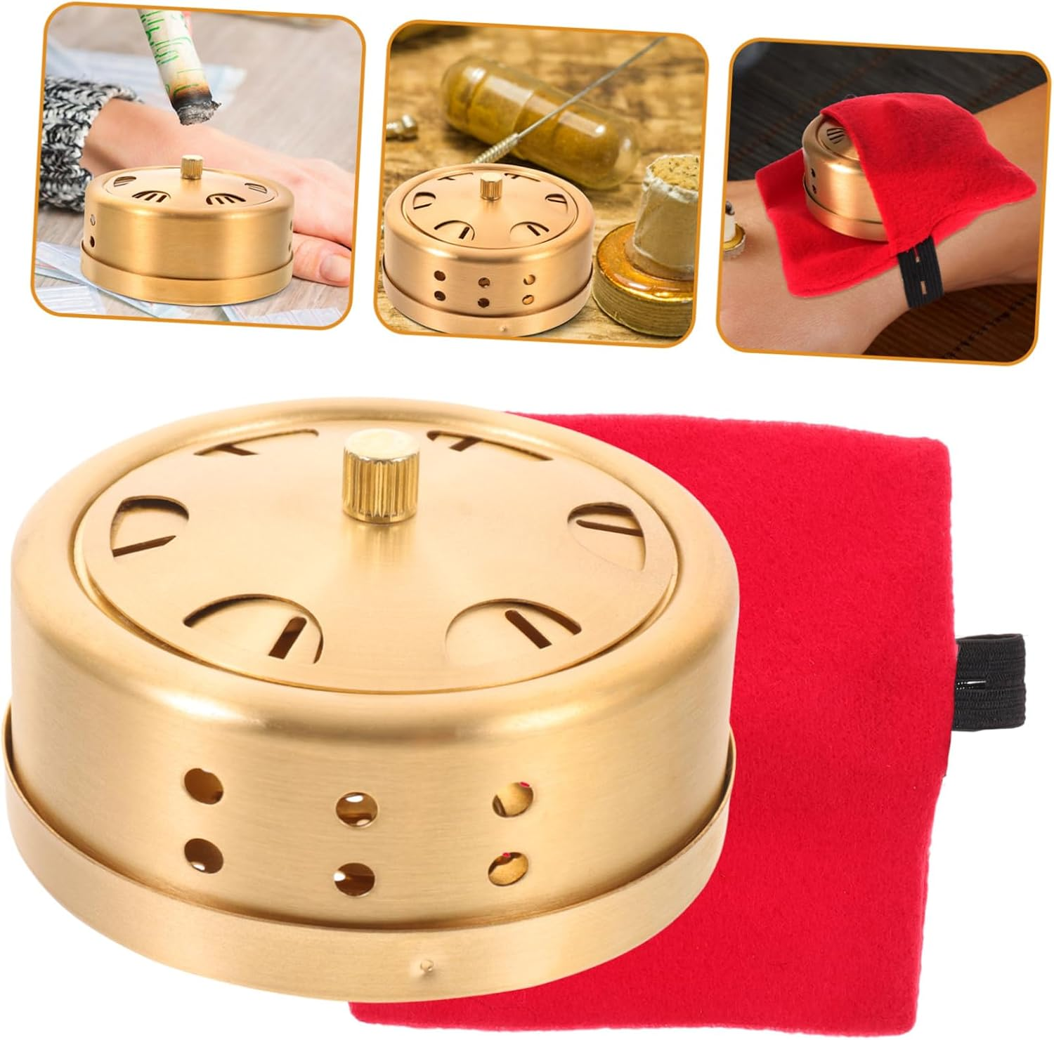 PLAFOPE Portable Moxibustion Box Copper Household Moxibustion Case Moxa Heat Pack Storage with Screw Cap and Sleeve for Relief and Therapy Random Color image number 2