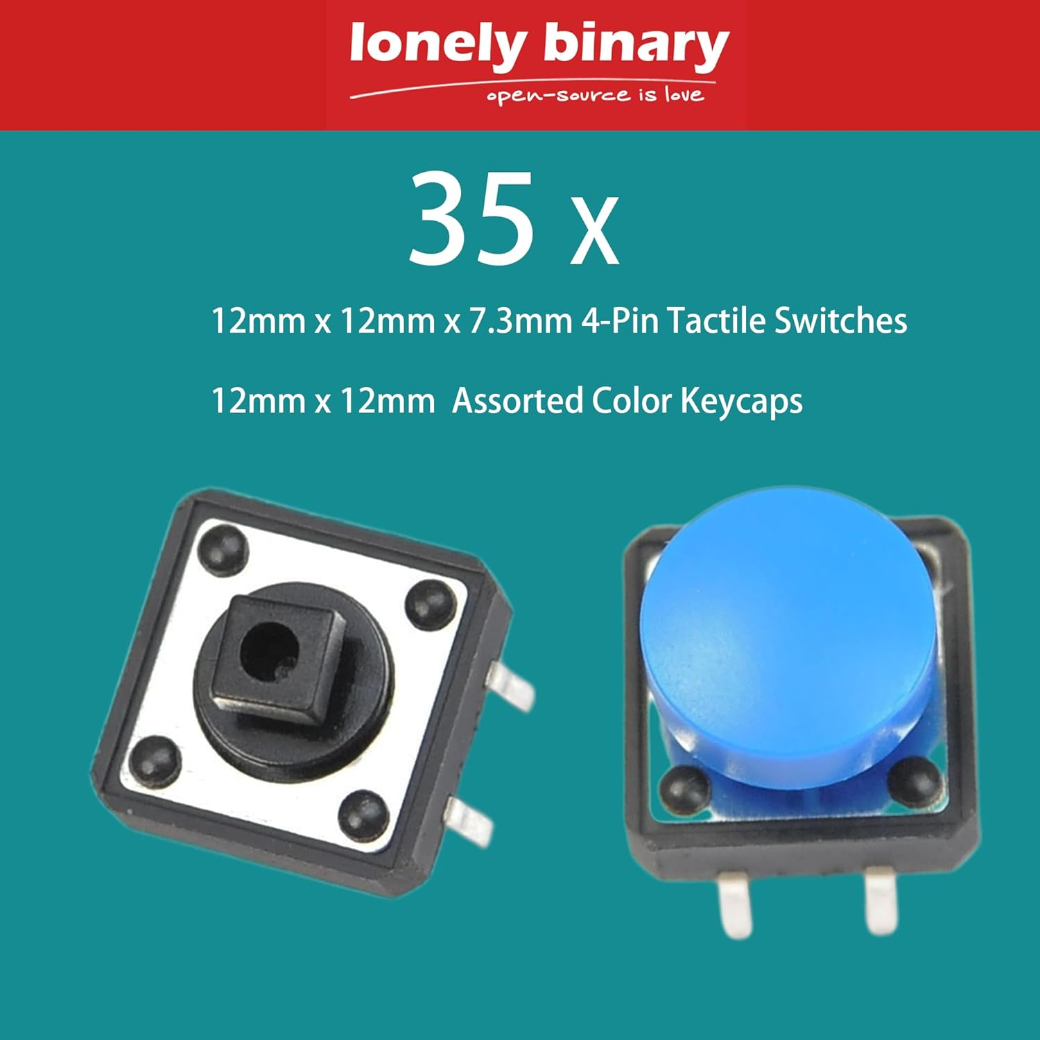 Lonely Binary 120-Piece Tactile Push Button Switch Kit &ndash; Includes 12X12Mm & 6X6Mm Switches, Color Caps, 90&deg; Angle & 2-Pin Switches &ndash; for Arduino, Raspberry Pi, ESP32 & DIY Electronics