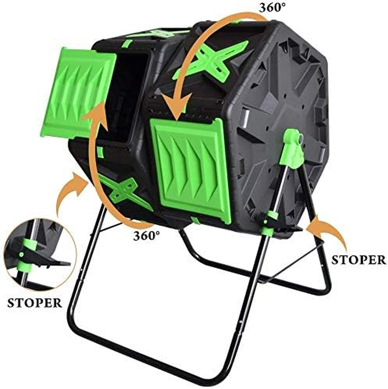 140L Tumbling Compost Bin, Dual Chamber Compost Tumbler with Easy-Turn, Fast-Working System for Garden, 2X18.5 Gal, Black & Green image number 5