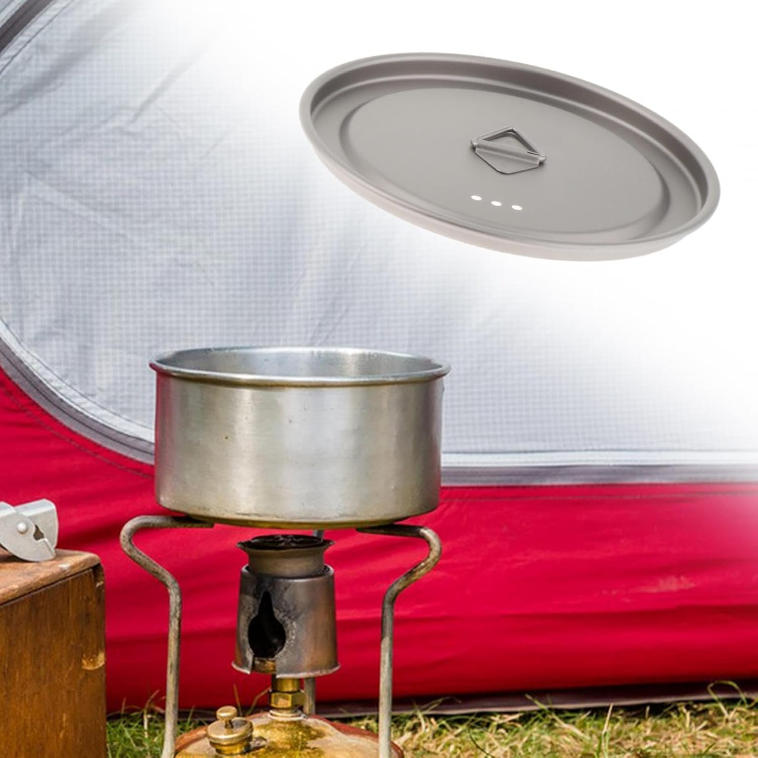 Eigell Titanium Cup Lid with Loop Ultralight Portable Cookware Drinkware Camping Pot Lid Tea Coffee Mug Lids for Picnic Water Cup Grill Accessories, 95Mm