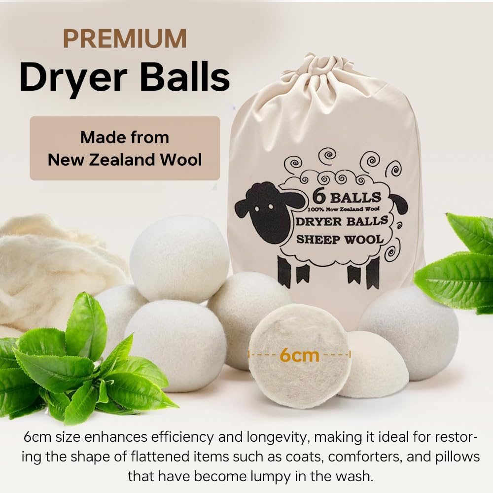 Wool Dryer Balls,Set of 6 with Storage Bag, 100% Natural Fabric Softener,Reusable Natural Fabric image number 4