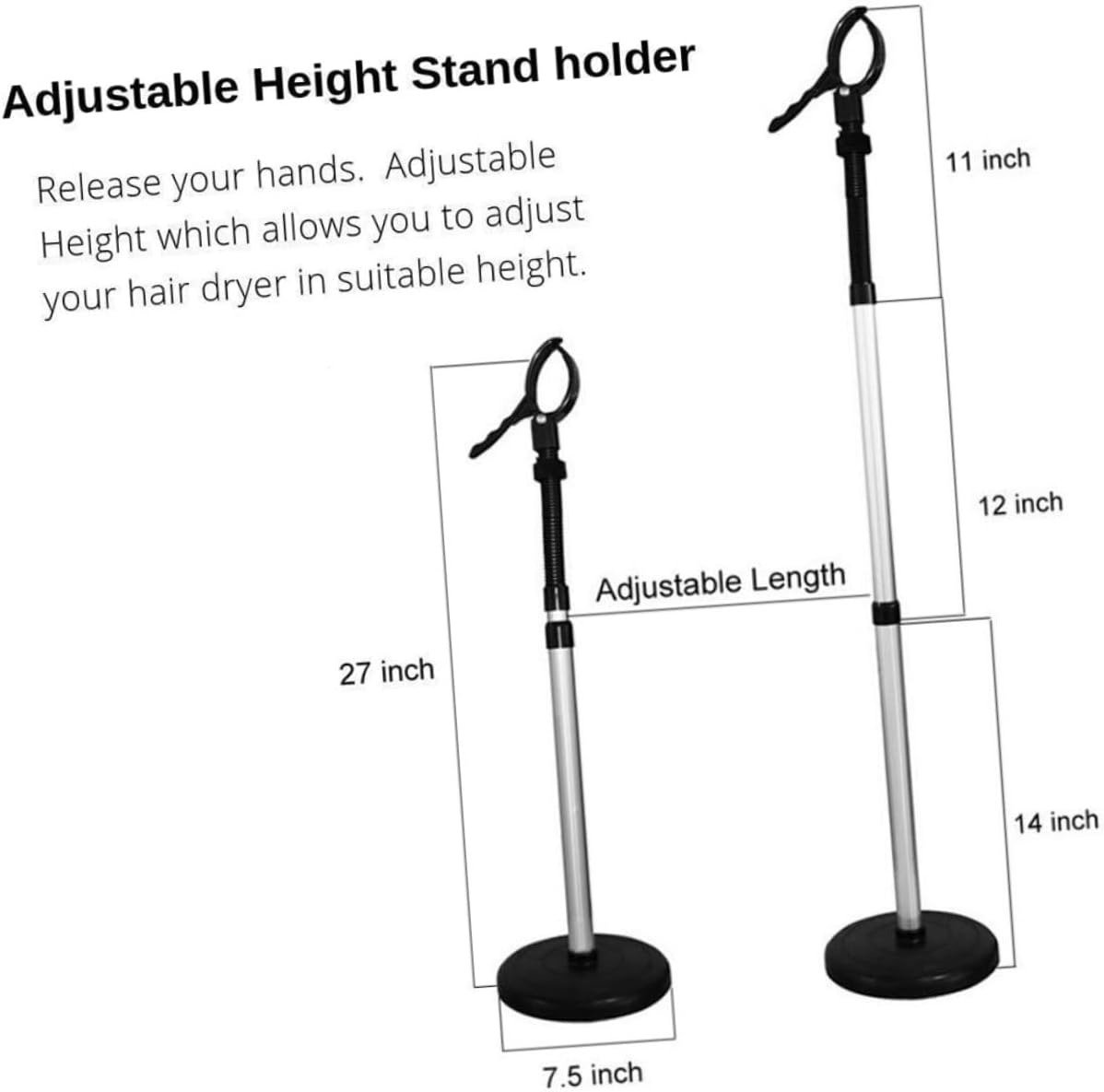 Hair Dryer Holder Stand Stainless Steel Lazy Hair Dryer Storage Bracket Floor Mount 360&deg; Rotating Hands-Free for Bathroom Use image number 5