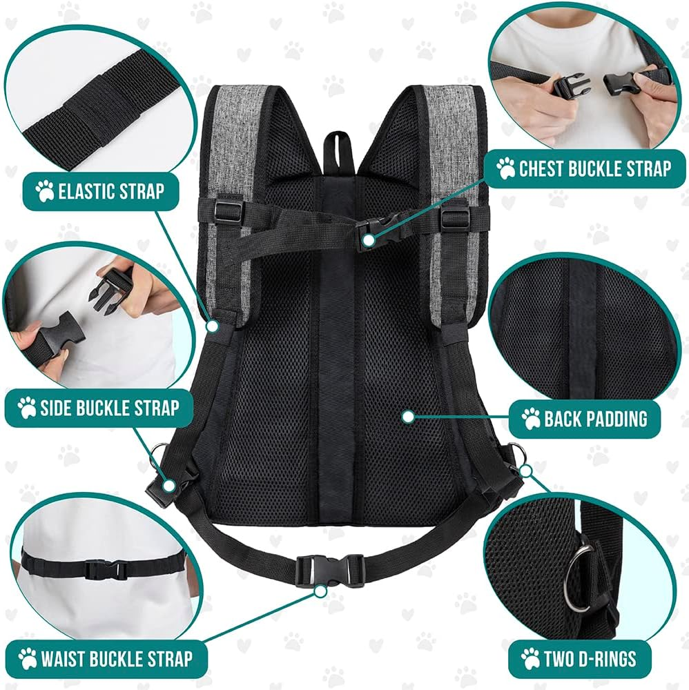 Petami Dog Front Carrier Backpack, Adjustable Pet Cat Chest Ventilated Dog Carrier for Hiking Camping Travel, Small Medium Puppy Large Cat Carrying Bag, Max 10 Lbs, Gray image number 5