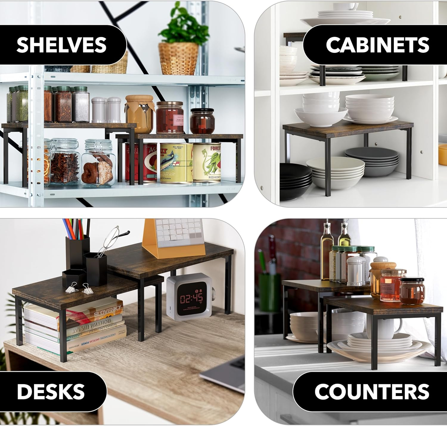 Simple Houseware Stackable Kitchen Counter Shelf, Set of 2, Rustic Brown