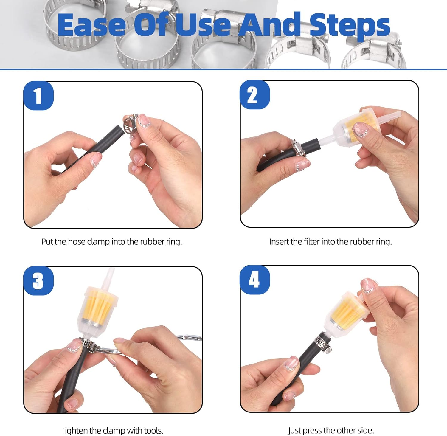Glarks 20Pcs 1/4" X 5/16" Gas Inline Fuel Filters with Worm Gear Hose Clamps Assortment Kit for Most Small Engines Compatible with Kawasaki Kohler Briggs Stratton John Deere image number 6