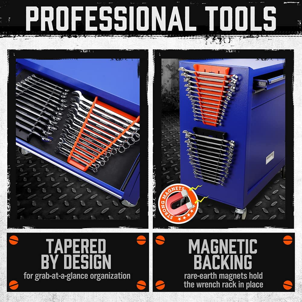 HORUSDY 2-Piece Magnetic Spanner Holder, Magnetic Wrench Organizer, Magnetic Spanner Storage Rack, SAE(1/4" - 1/16") and Metric(6Mm-24Mm) image number 2