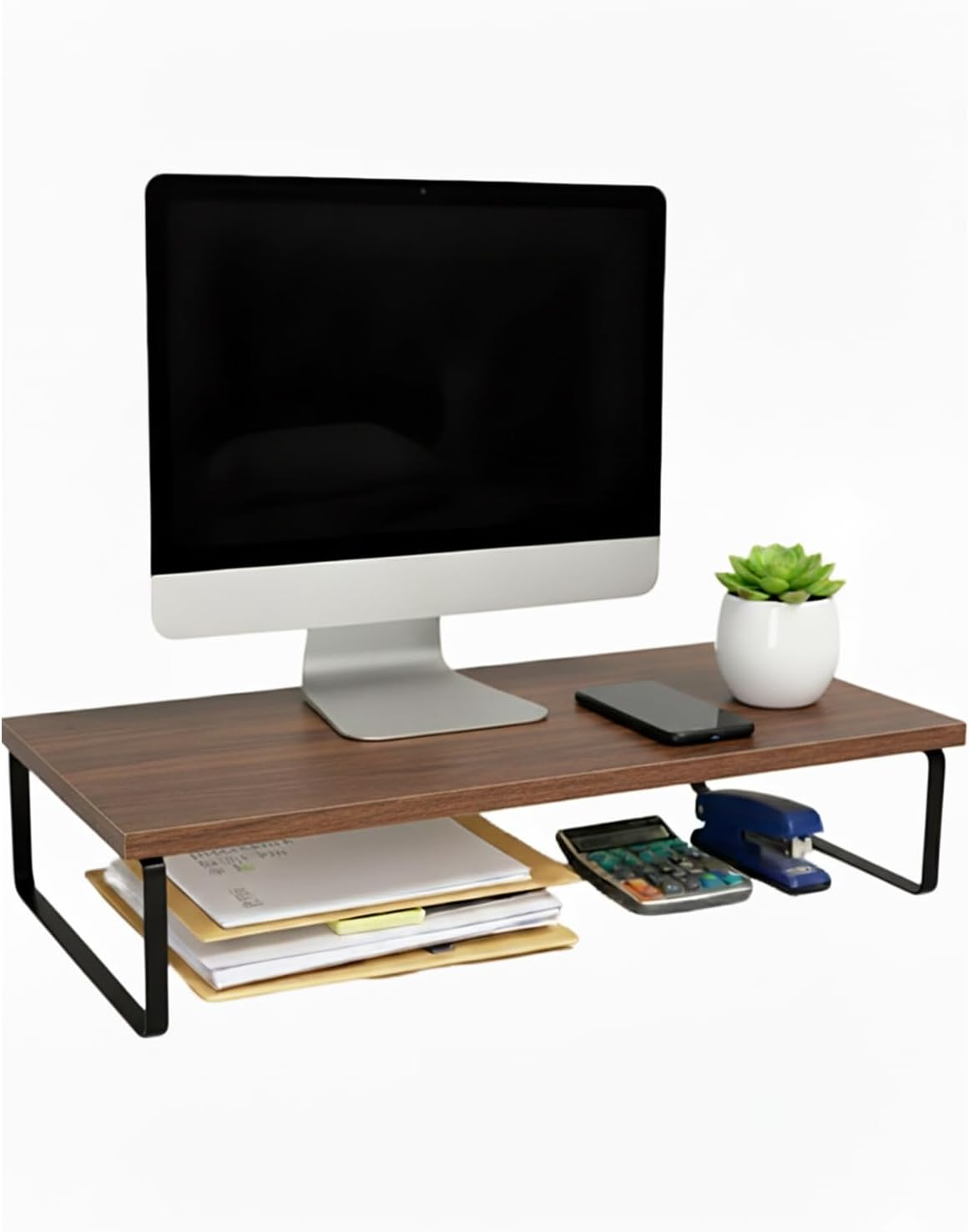 Monitor Stand Riser,50Cm Computer Monitor Stand,Multifunctional Tabletop Organizer Storage Shelf Stand for Laptop, PC, Printer（Walnut) image number 5