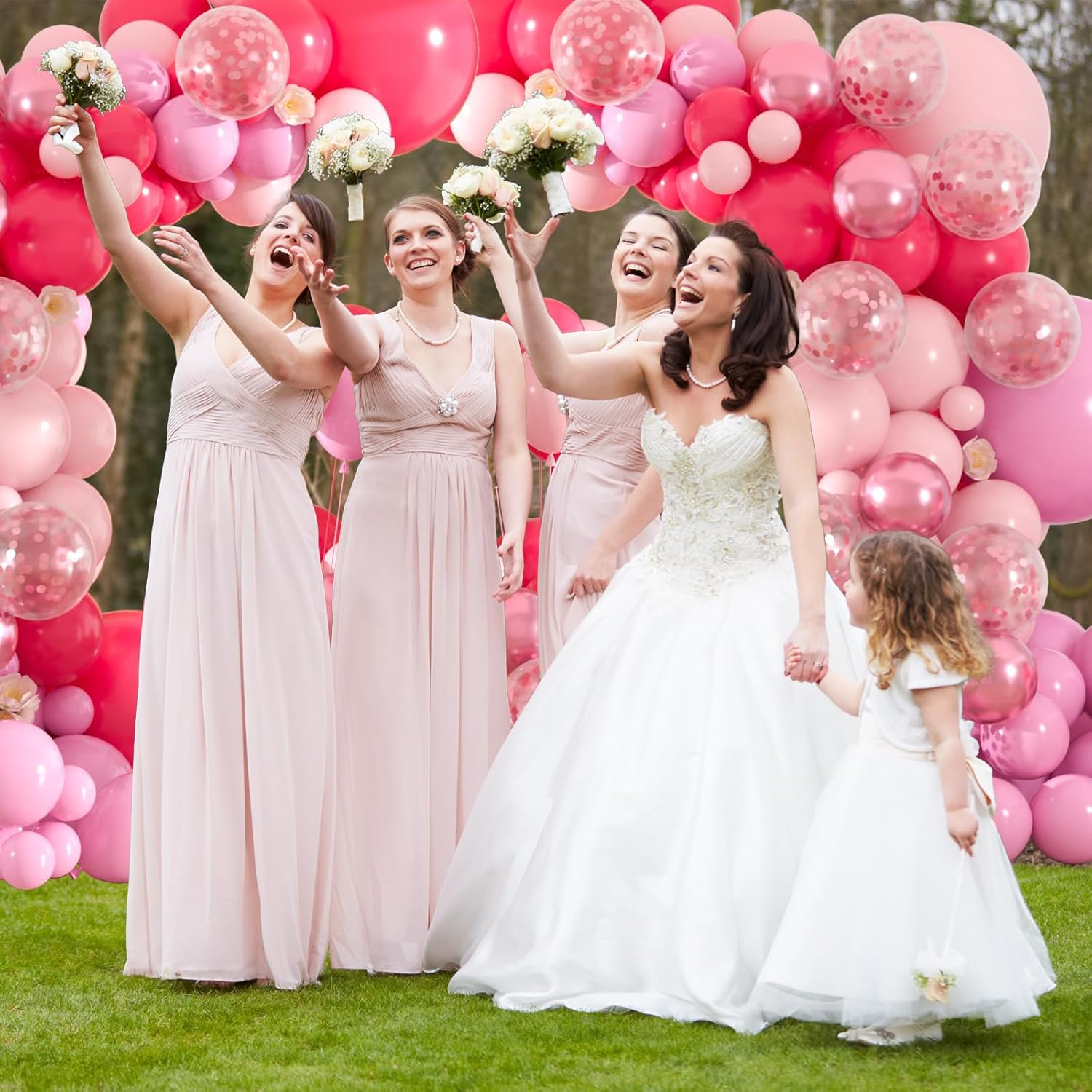 136Pcs Pink Balloons Garland Arch Kit, 18 12 10 5 Inch Hot Pink Metallic Confetti Pink Balloons for Birthday, Engagement,Wedding, Baby Shower, Anniversary, Valentine&rsquo;S Party Supplies - Black Hot Pink Clear image number 2