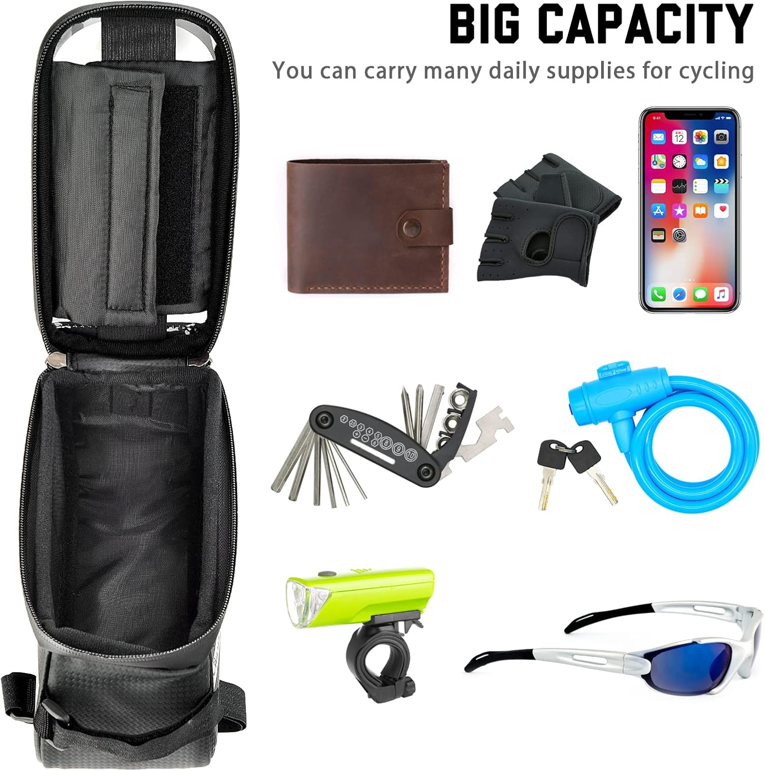 Bike Front Frame Phone Holder Bag - Bicycle Waterproof Top Tube Cycling Phone GPS Mount Pouch Bag Compatible for Iphone Galaxy Cell Phones under 7&rsquo;&rsquo; image number 2