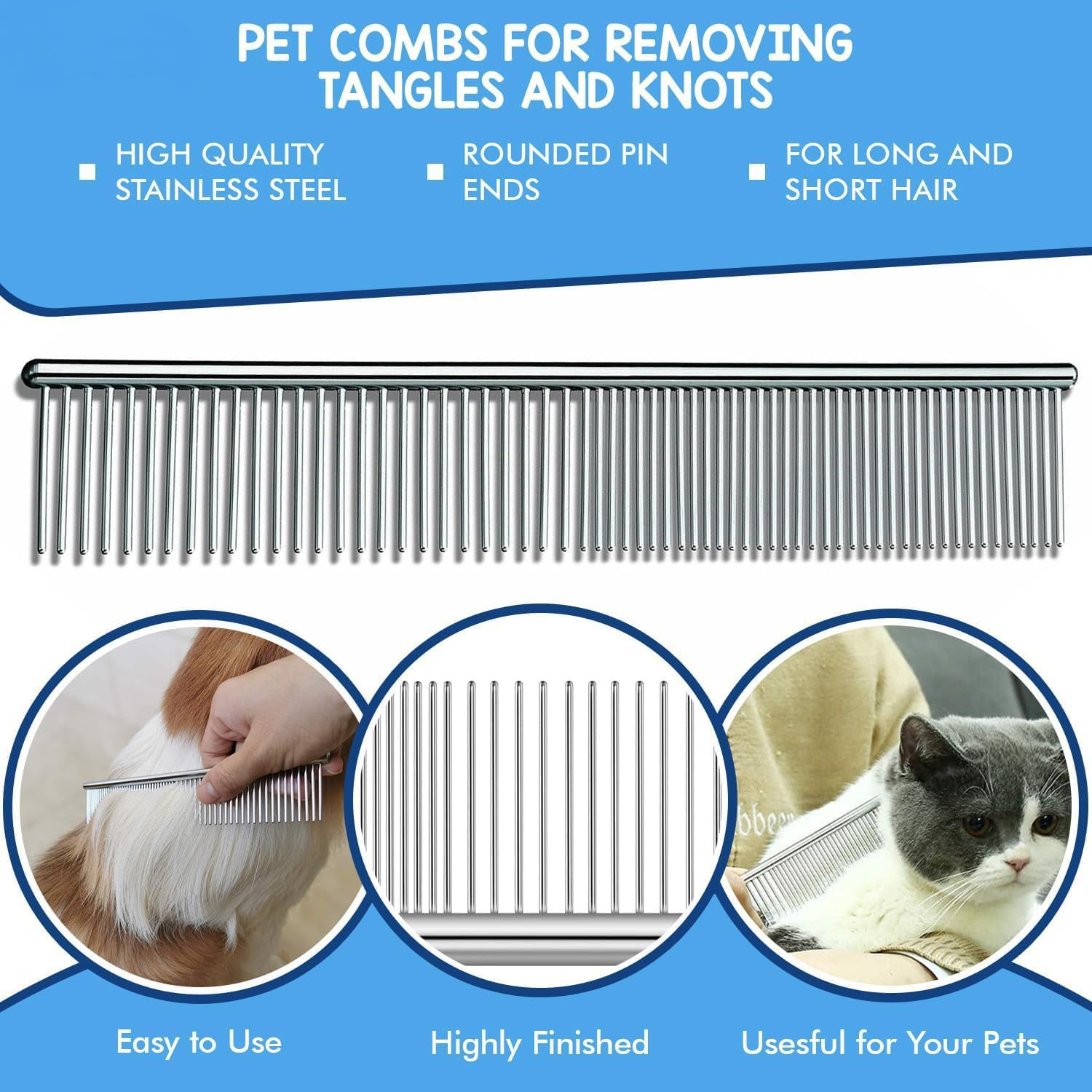 Deshedding Dog Brush, Dematting Comb for Cat and Dog, Pet Grooming Brush and Rake for Small, Medium Large Dogs Double Sided Deshedding Tool Removes Knots & Tangled Hair image number 3