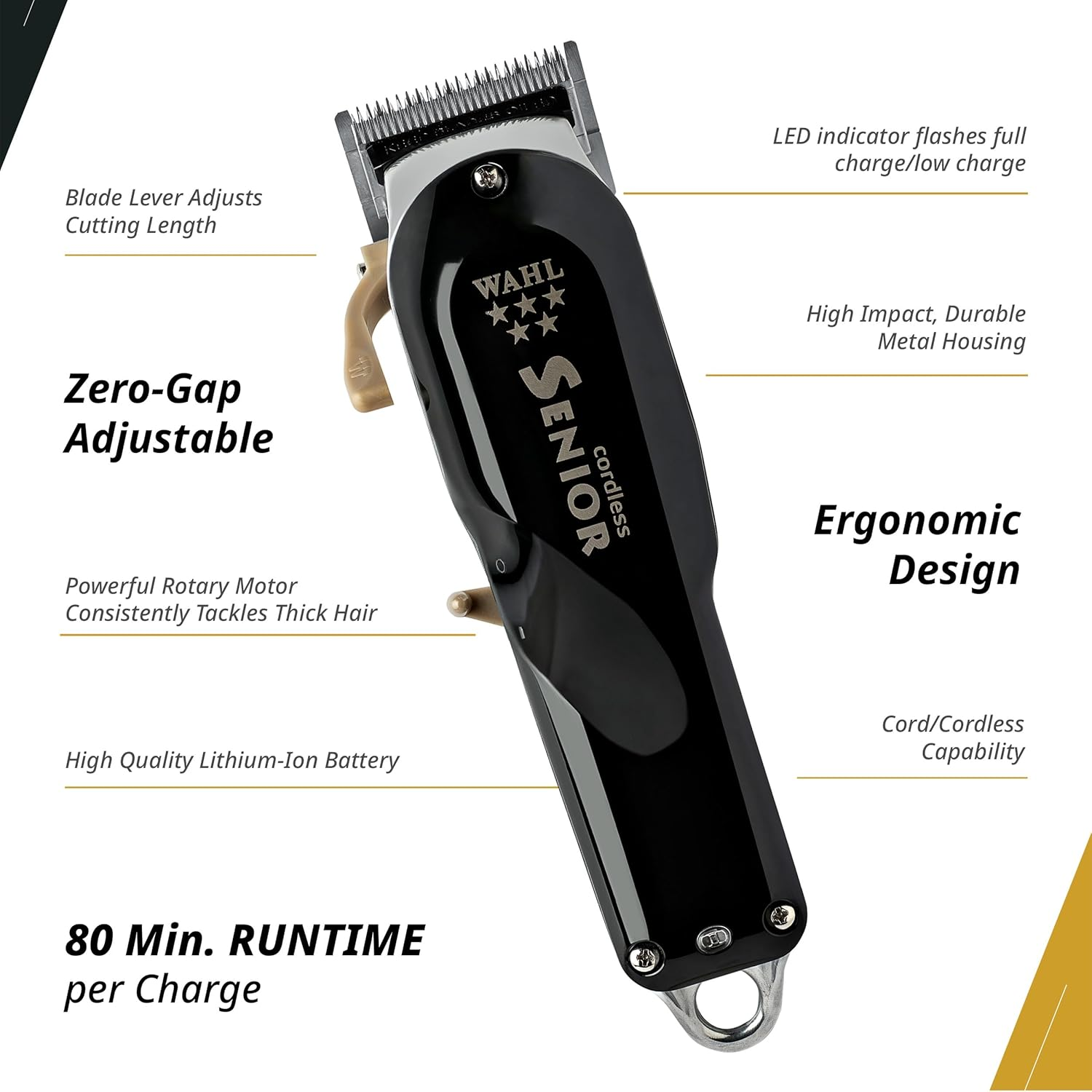 Wahl Professional 5 Star Cordless Senior Clipper Precision Fade Blades Metal Housing 80 Min Runtime image number 2