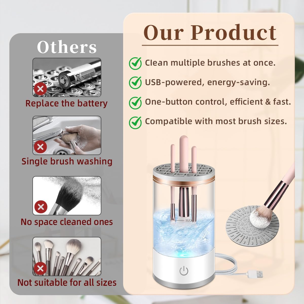 Doright Electric Makeup Brush Cleaner, USB Automatic Brush Cleaner Machine Deep Cleaning for All Size Brushes & Sponges Hand Free Make up Brush Cleaner Set image number 1