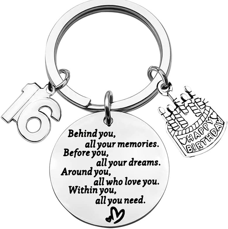 16 Birthday Gift Keychain 16Th Birthday Gifts for Girls Boys behind You All Your Memories Gift Key Chain for Son Daughter 16 Yr Old Boys Girl Birthday Gifts image number 2