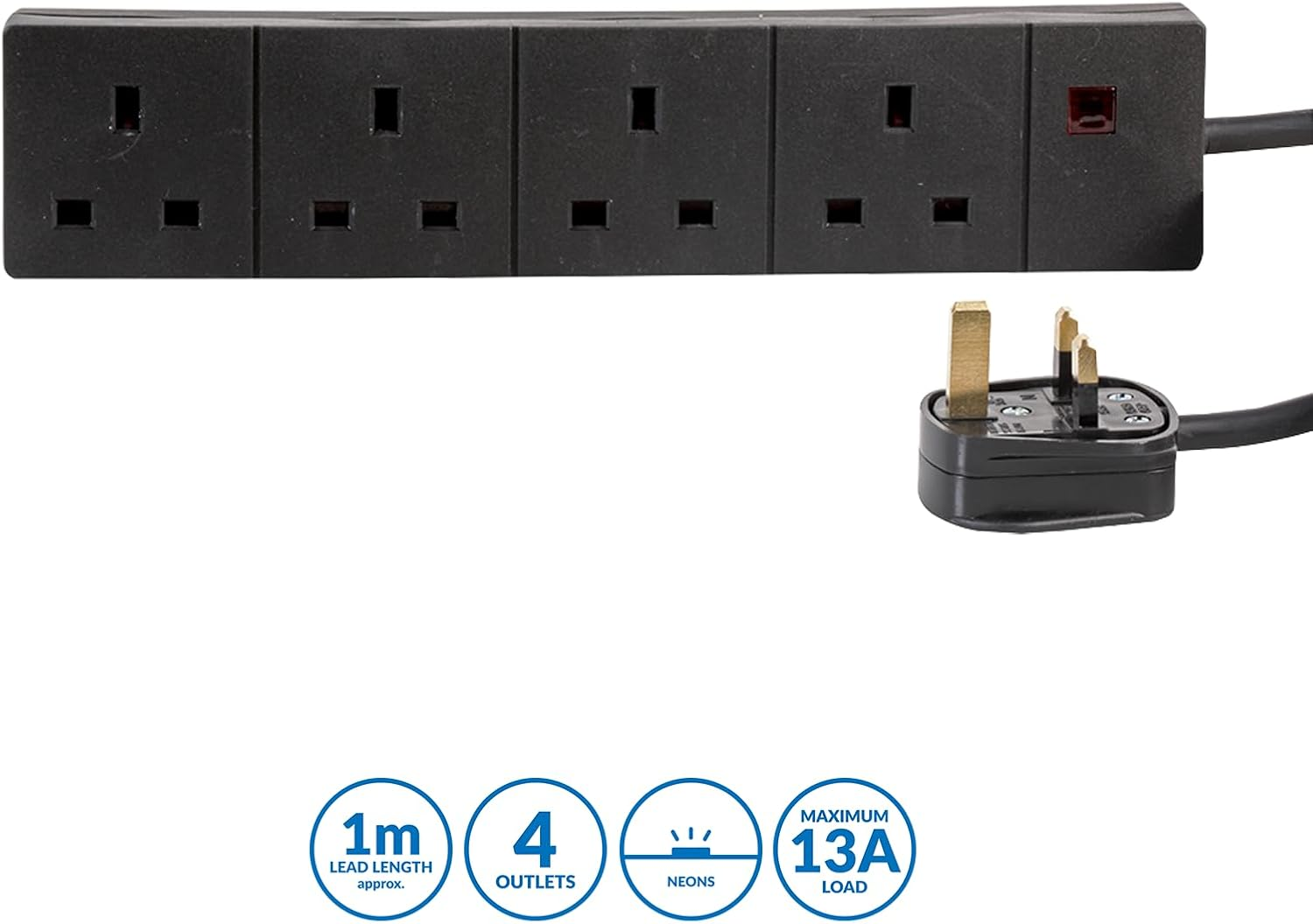 Pro Elec PELB1520 4-Gang Extension, Black, 1M Lead - Black image number 3