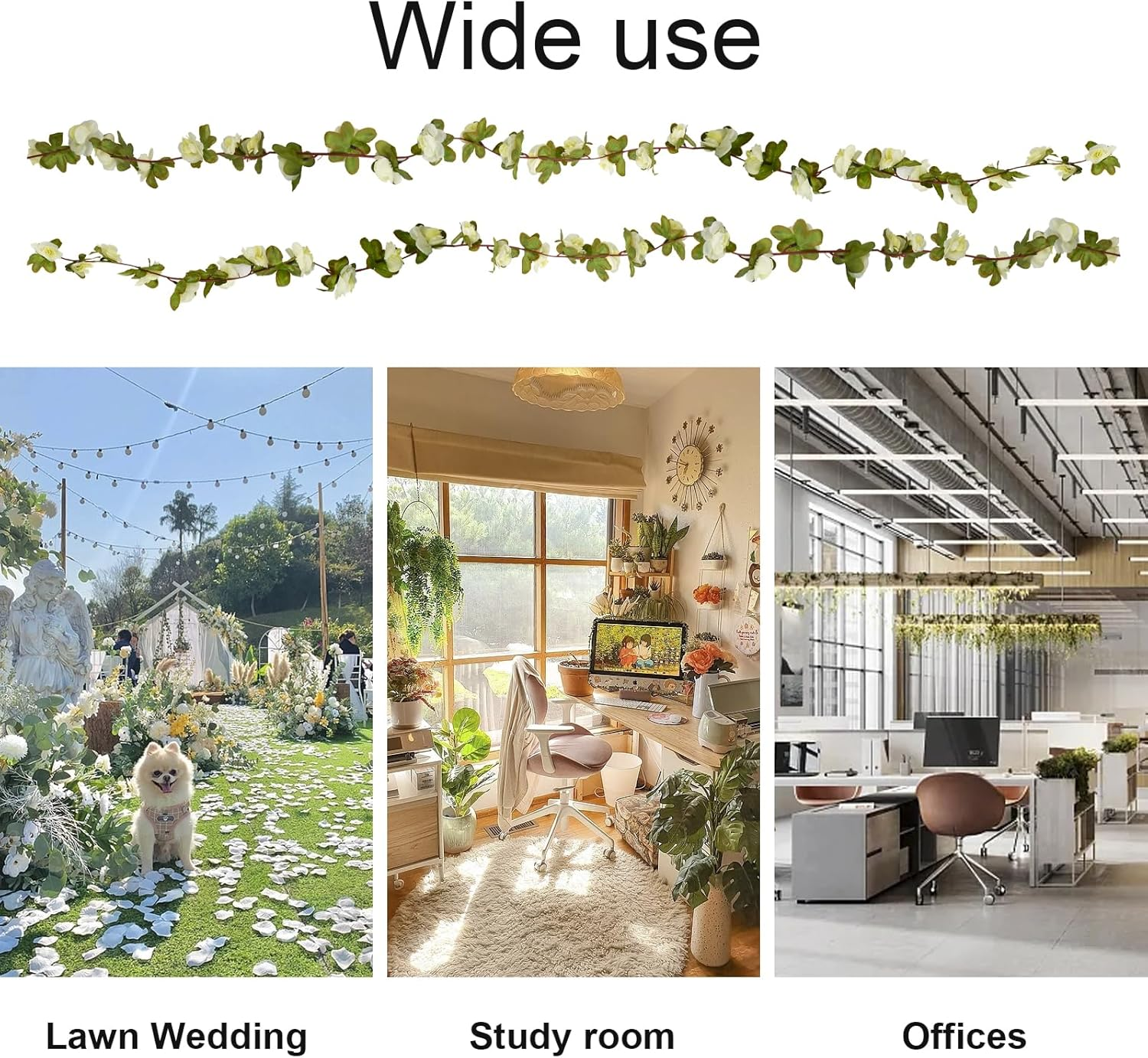 Bacucine 6PCS Artificial Flowers Garland Fake Peony Vines Hanging Silk Floral Vine for Bedroom Wedding Home Office Wall Garden Craft Decor (White) - Spring White image number 5