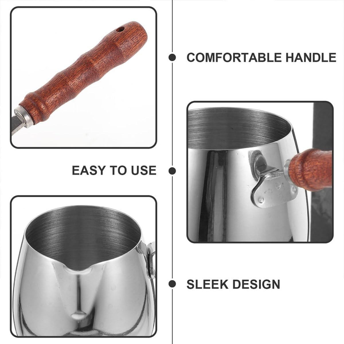 GALPADA Stainless Steel Milk Frothing Pitcher 6000Ml with Wood Handle Espresso Milk Jug for Latte Art Coffee Frother Cup Suitable for Barista and Home Use image number 3