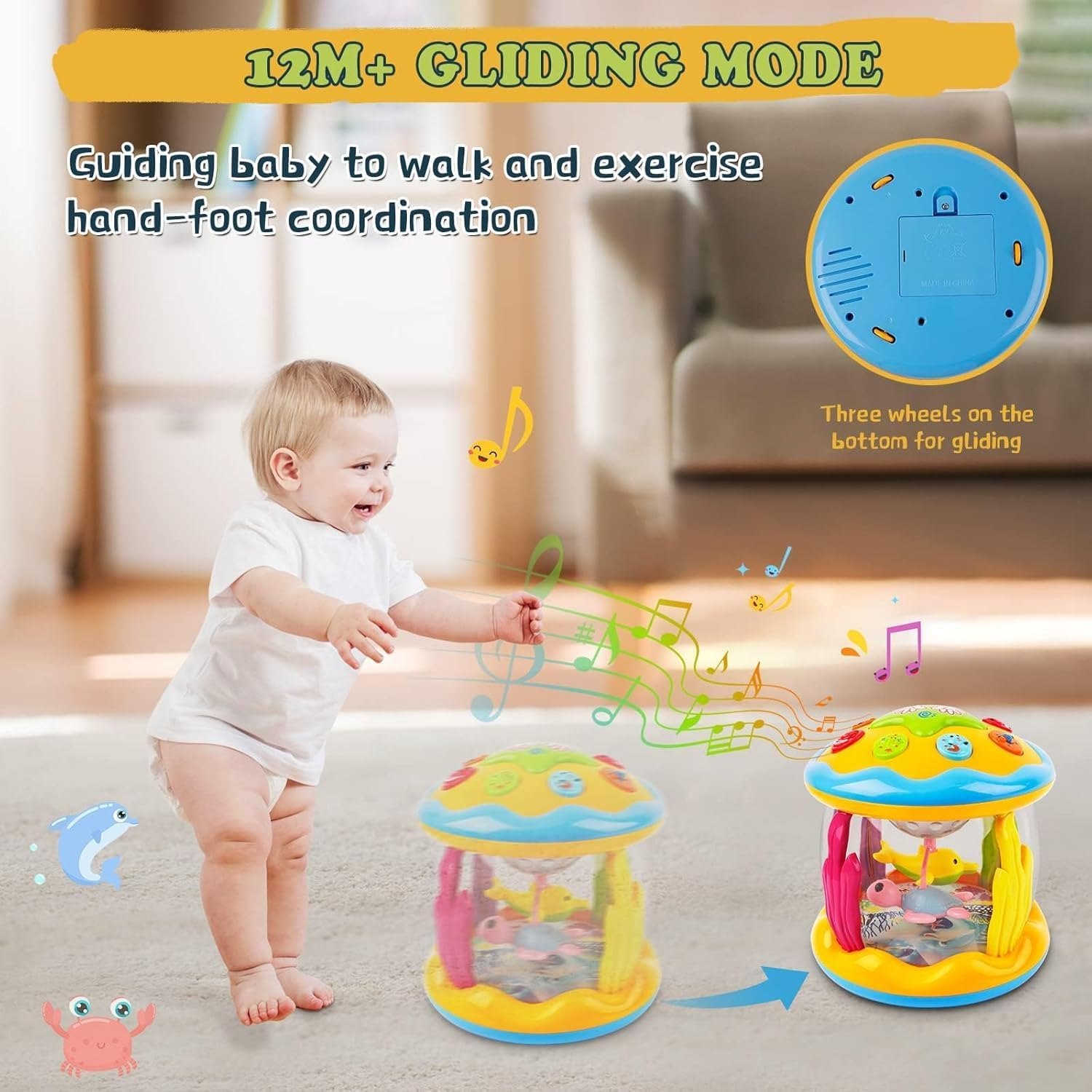 Baby Toys, Musical Projector Rotating Light up Toys, Ocean Rotating Crawling Toy for Infants 6 to 12 Months, Learning Educational Toy for 1 2 3 Years Old, Clap Drum, Baby Interactive Toys image number 1